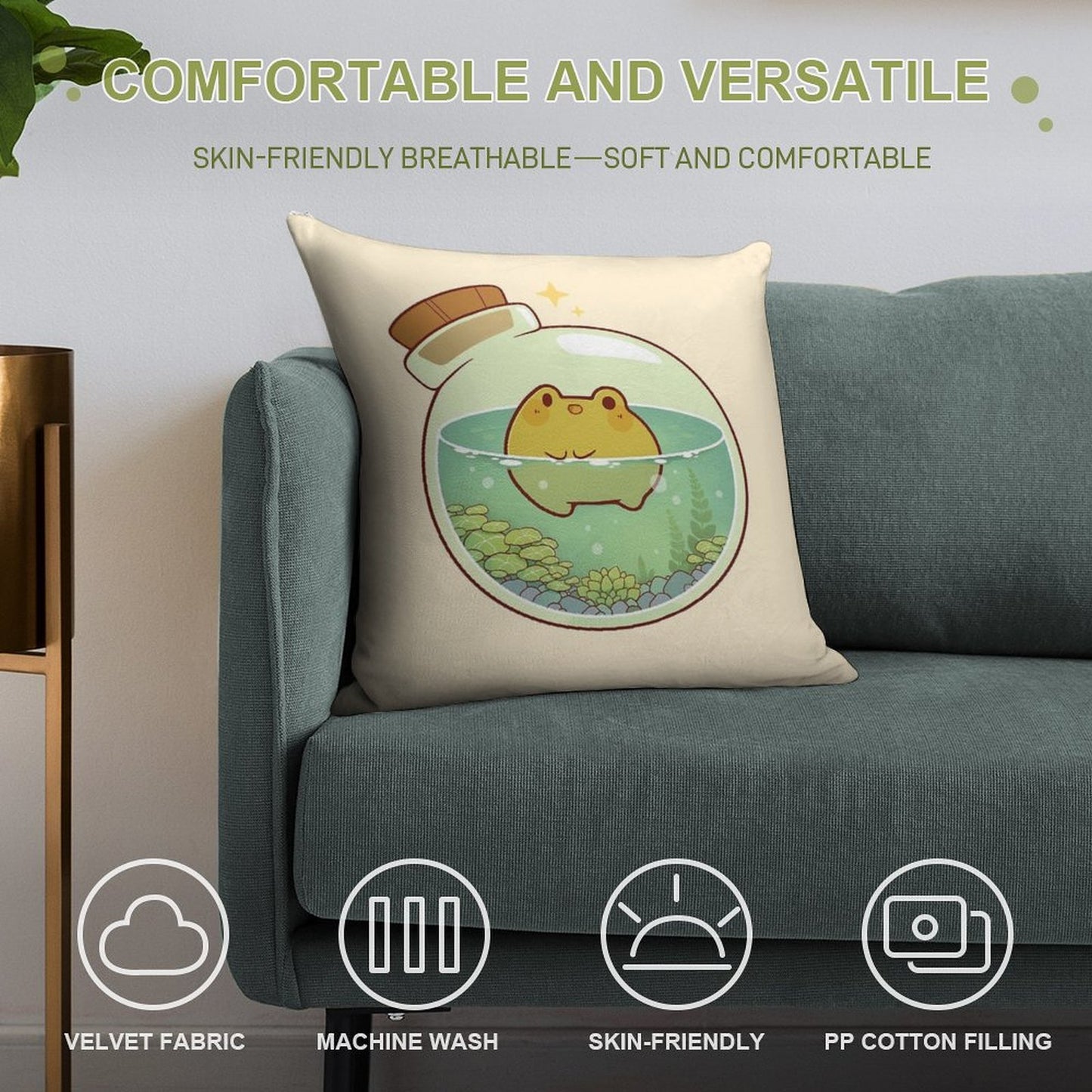 Round Frog Potion Soft Durable Construction Throw Pillow