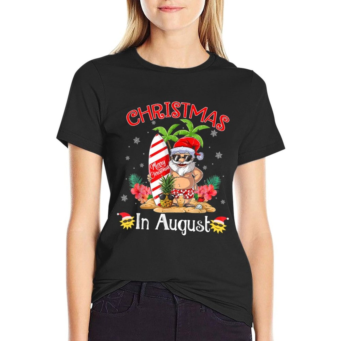 Christmas In August Funny Summer Santa Beach Vacation Heathered Texture T-Shirt