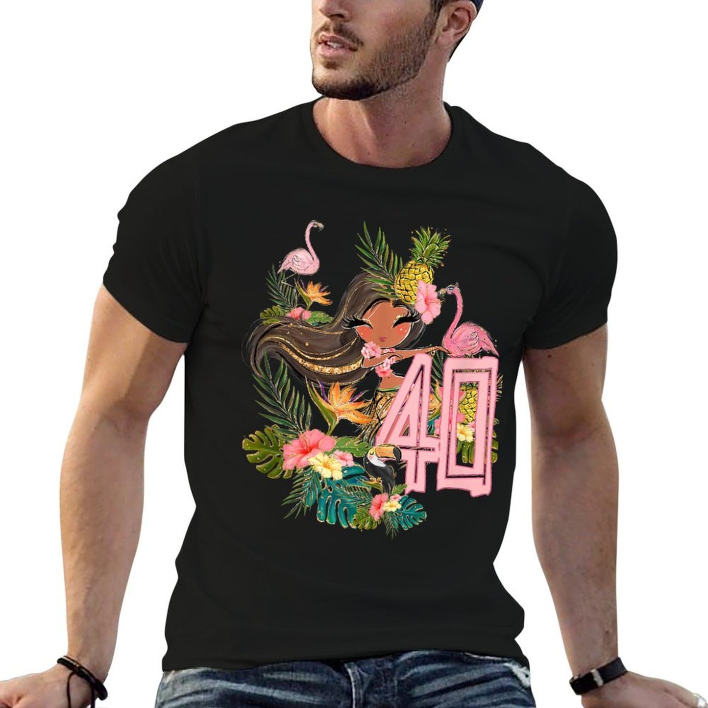 40th Birthday Tiki Party Pool Summer Hula Hawaiian Luau Heathered Texture T-Shirt