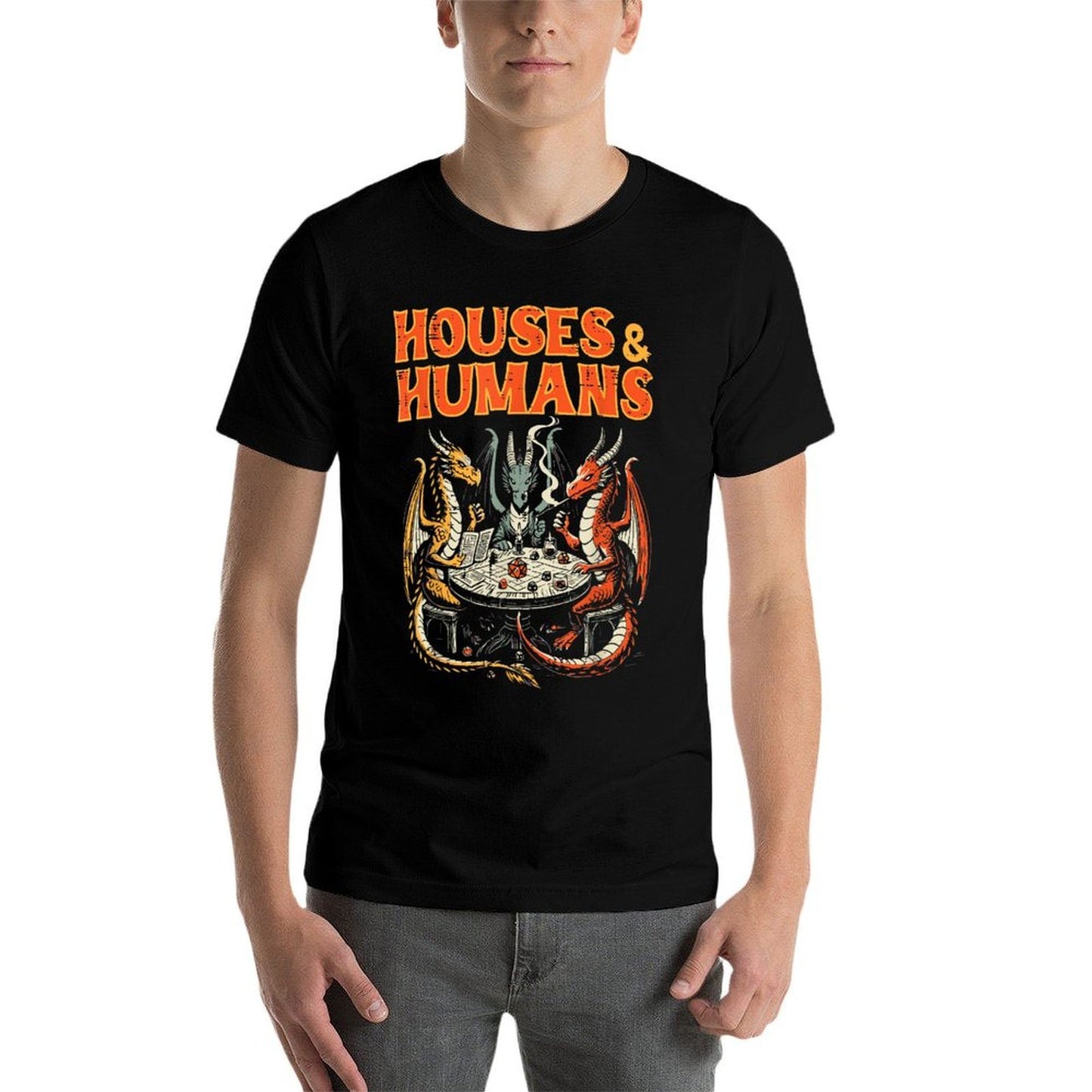 Gaming Houses Humans Funny Rpg Parody Gamer Men Boys Kids Versatile T-Shirt