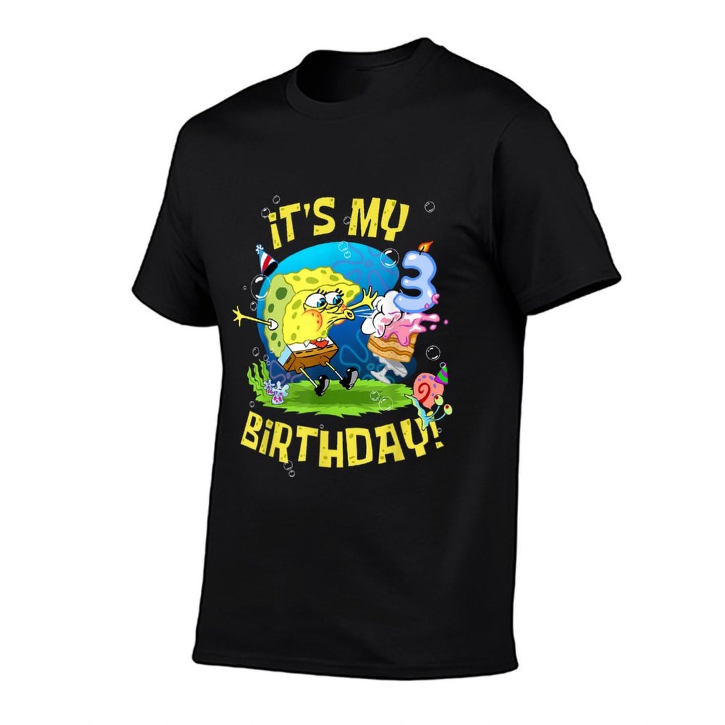Mademark X SpongeBob SquarePants - Spongebob It's My 3rd Birthday Cake Three Years Spongebob Durable T-Shirt