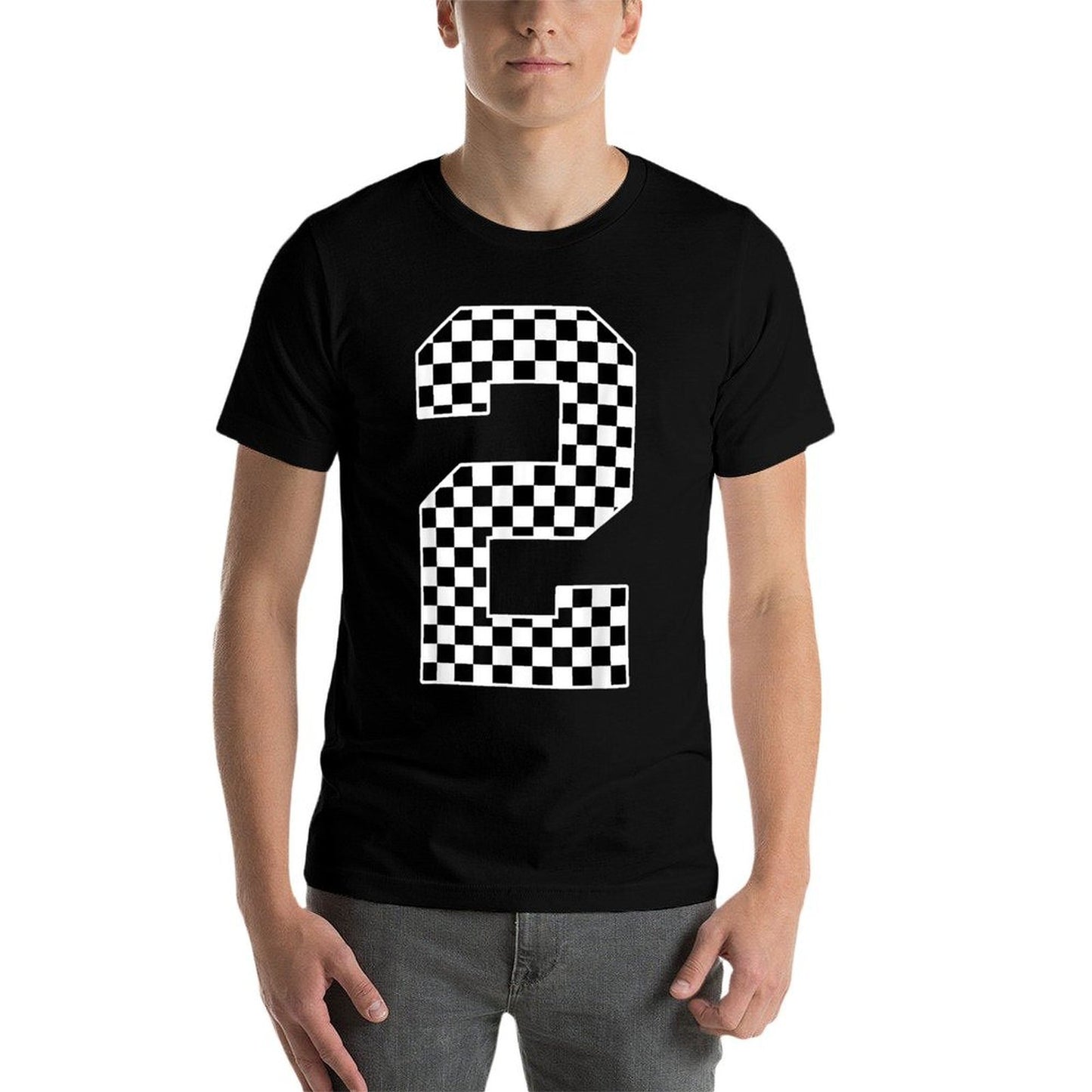 2nd Birthday Race Car Two 2 Year Old Checkered Lightweight T-Shirt
