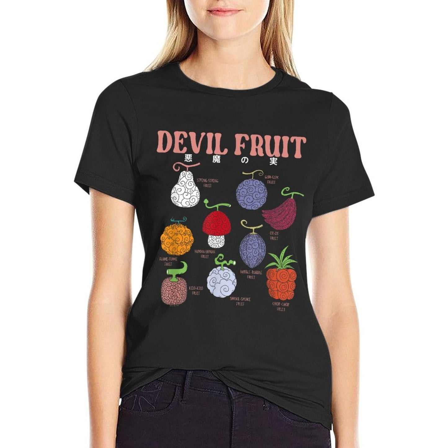 One Piece Anime Devil Fruit Varieties Illustration Trendy Pattern T-Shirt