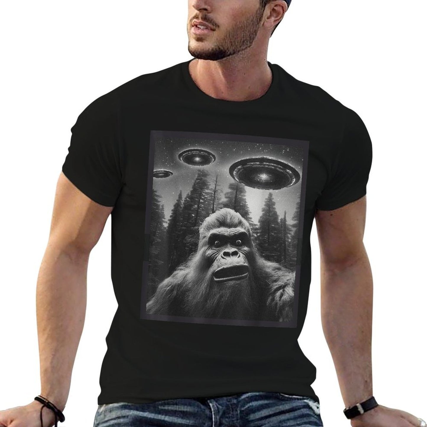 CAT Funny Graphic For Men Women Bigfoot Sasquatch Alien UFO Quick-drying T-Shirt