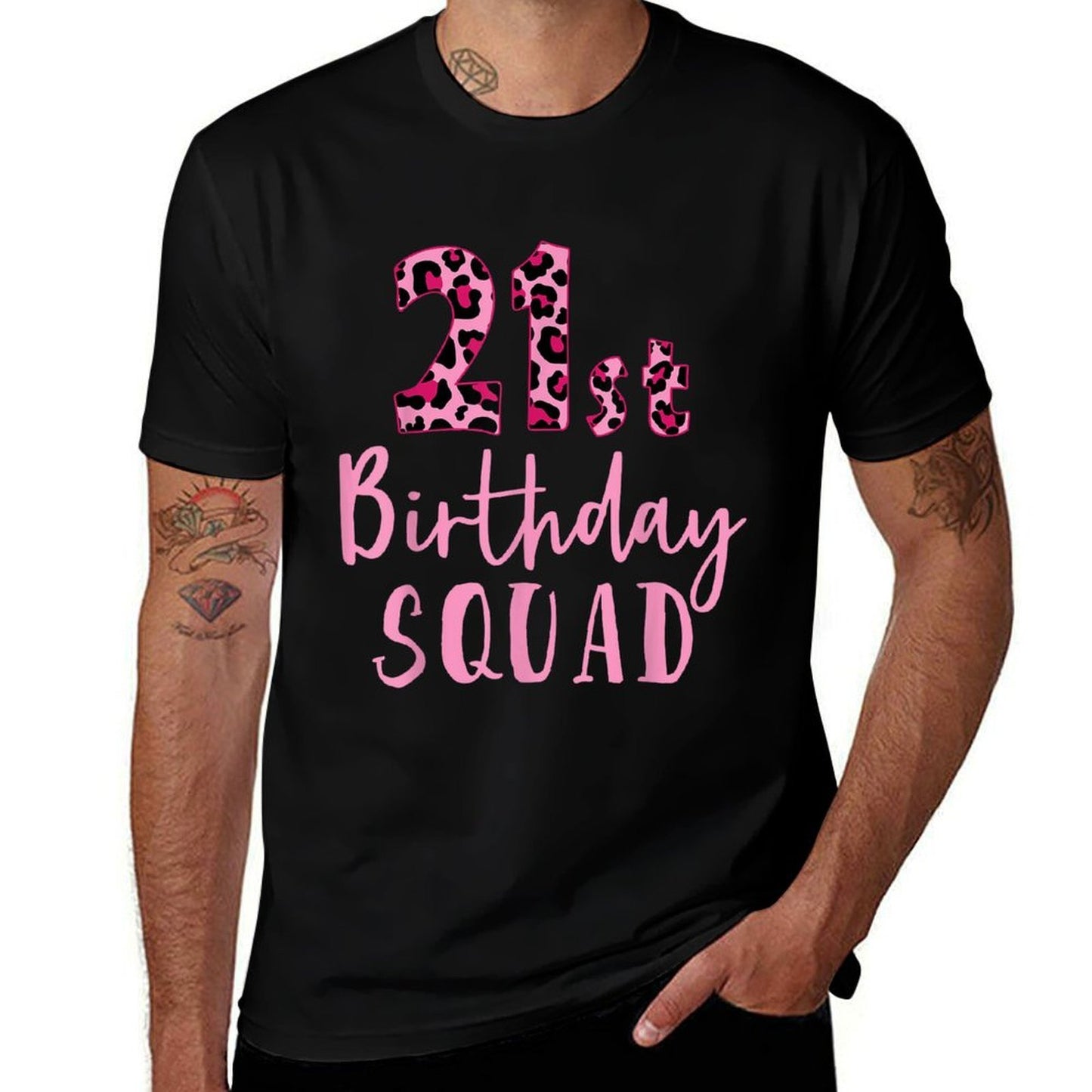 21st Birthday Squad Leopard Birthday Gifts 21 Years Old Crew Trendy Pattern T-Shirt