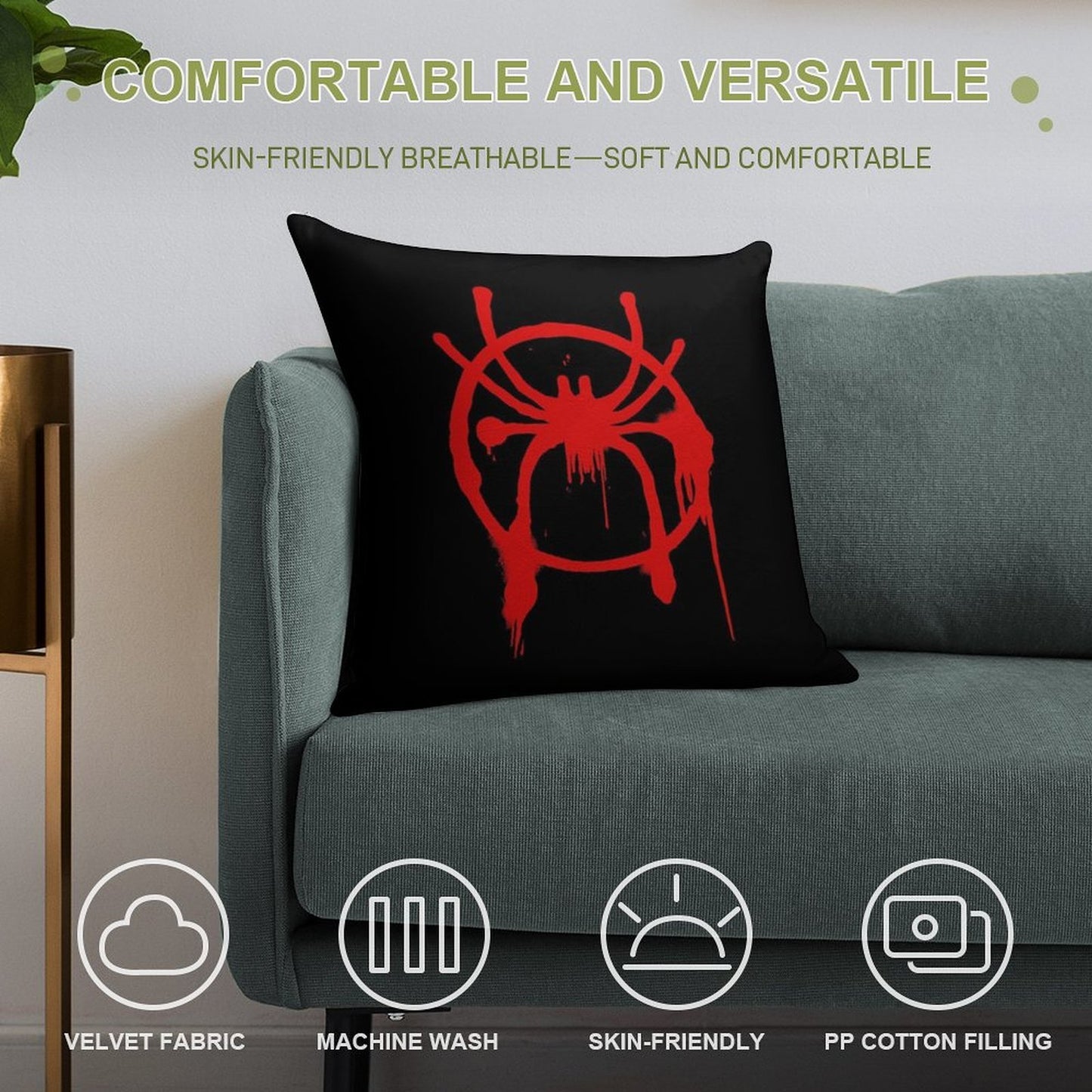 Miles Morales Into The Spider-Verse Logo Soft Fade-Resistant Throw Pillow