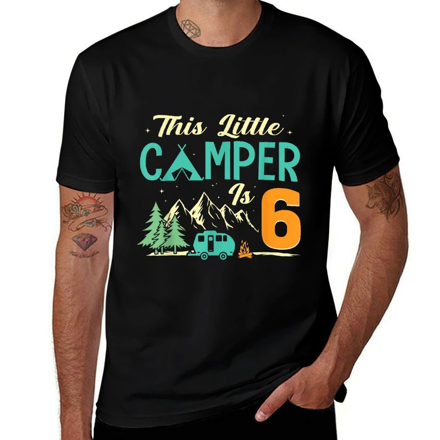 This Little Camper Is 6 Camp Lover 6th Camping Birthday Stretchy T-Shirt