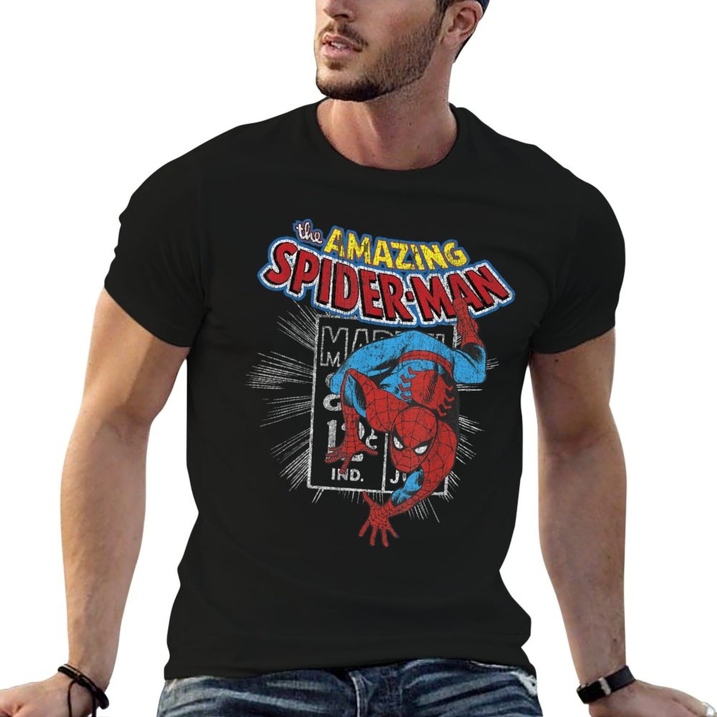 Marvel The Amazing Spider-Man Vintage Comic Poster Slim-fit Cut T-Shirt