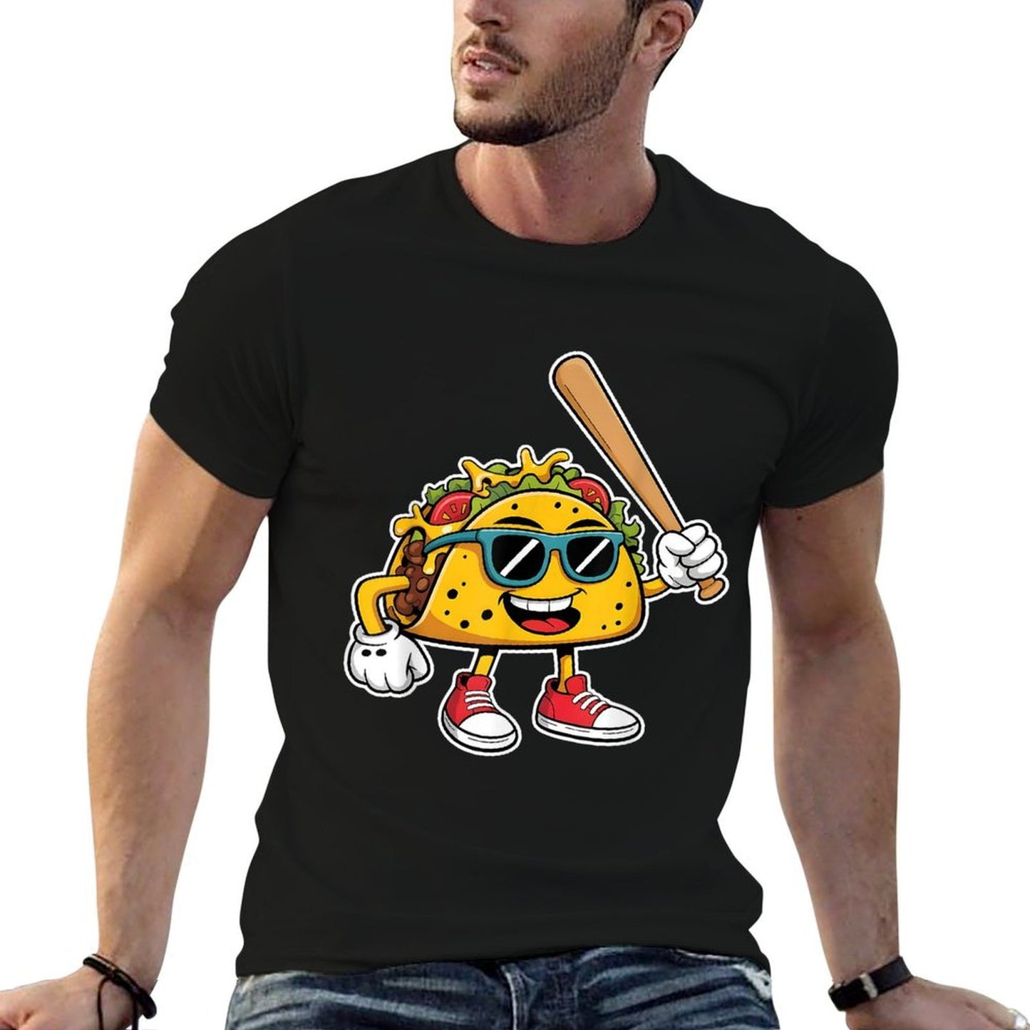 Funny Taco Playing Baseball Mexican Cinco De Mayo Kids Ribbed Collar T-Shirt