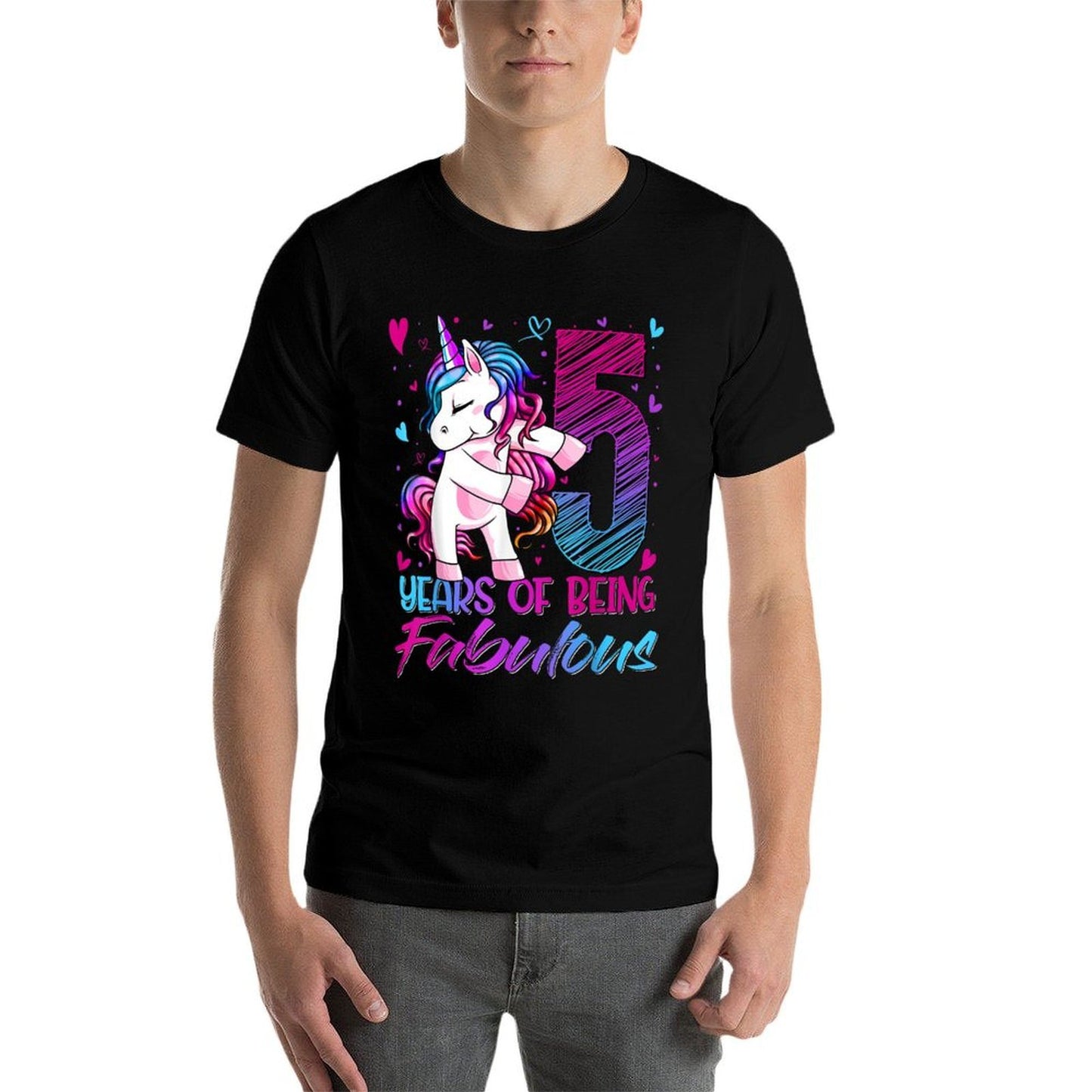5 Year Old Gifts Unicorn Flossing 5th Birthday Girl Party Oversized Silhouette T-Shirt