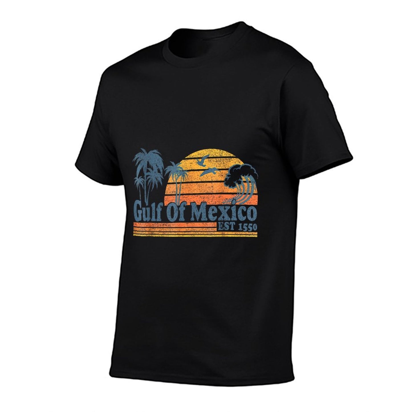 Gulf of Mexico Est 1550 Retro Vintage Beach Gulf of Mexico Ribbed Collar T-Shirt