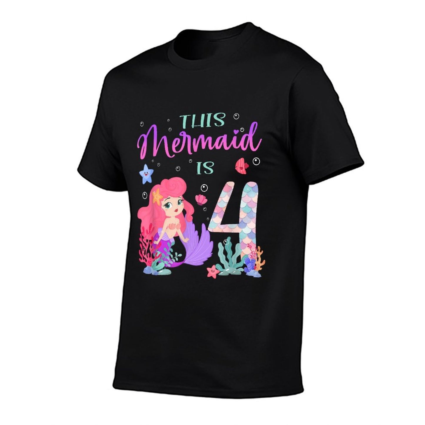 4th Birthday Cute Mermaid Girl 4 Year Old Birthday Party Eco-friendly Material T-Shirt