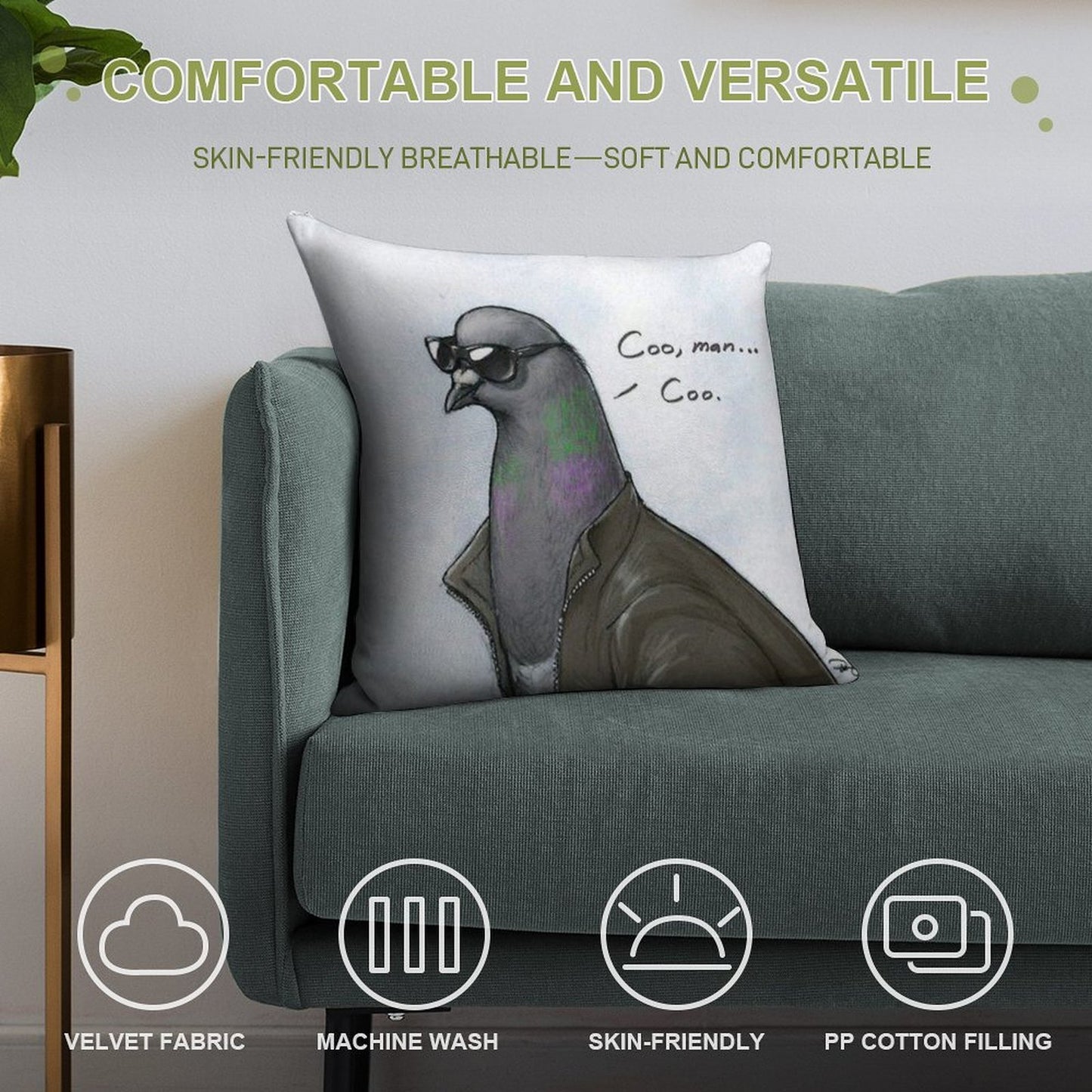 Coo' Man, Coo' Pigeon Soft Washable Throw Pillow