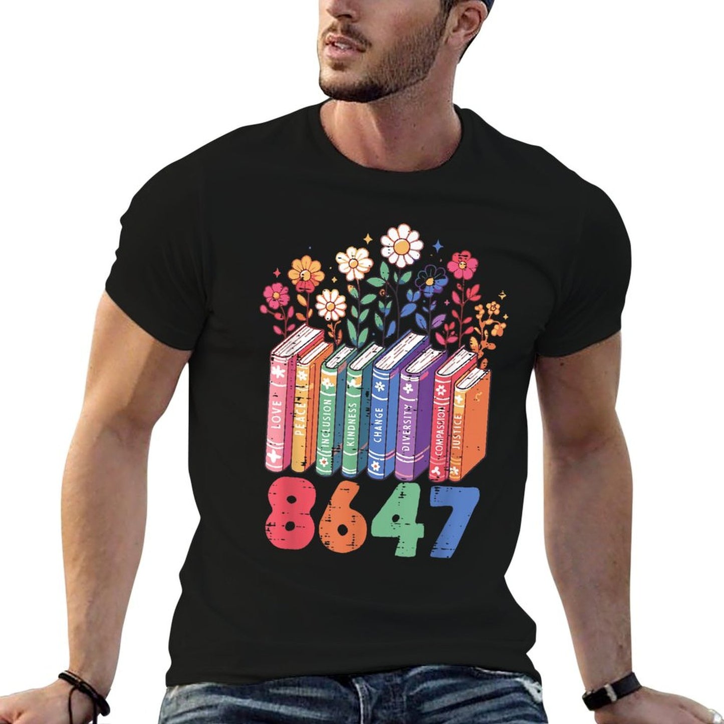 Resist 8647 Books Love Peace Protest Anti Women Girls Oversized Silhouette T-Shirt