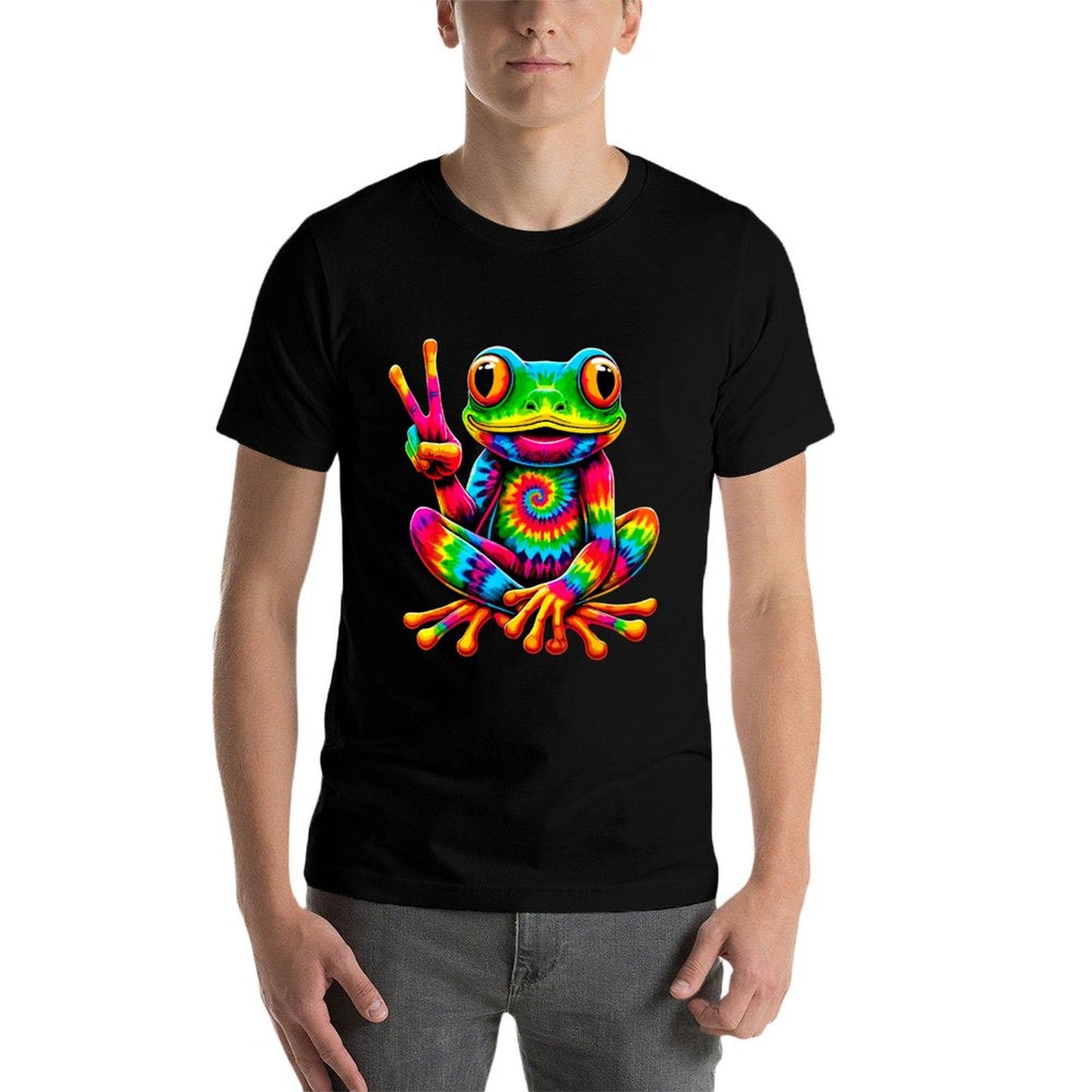 Tie-Dye Frog Peace Sign Hippie Odor-resistant T-Shirt