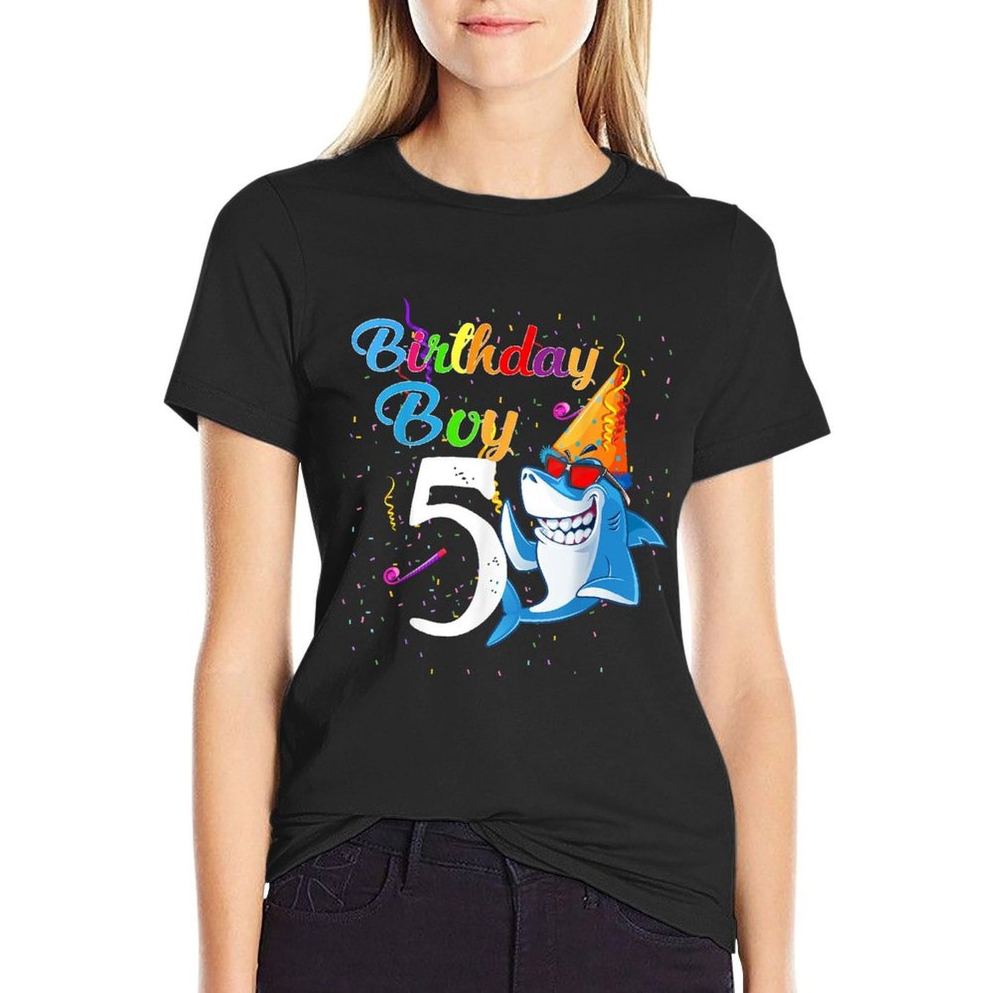 5th Birthday Boy Shark Tshirts - 5 Year Old Boy Birthday Tagless Design T-Shirt