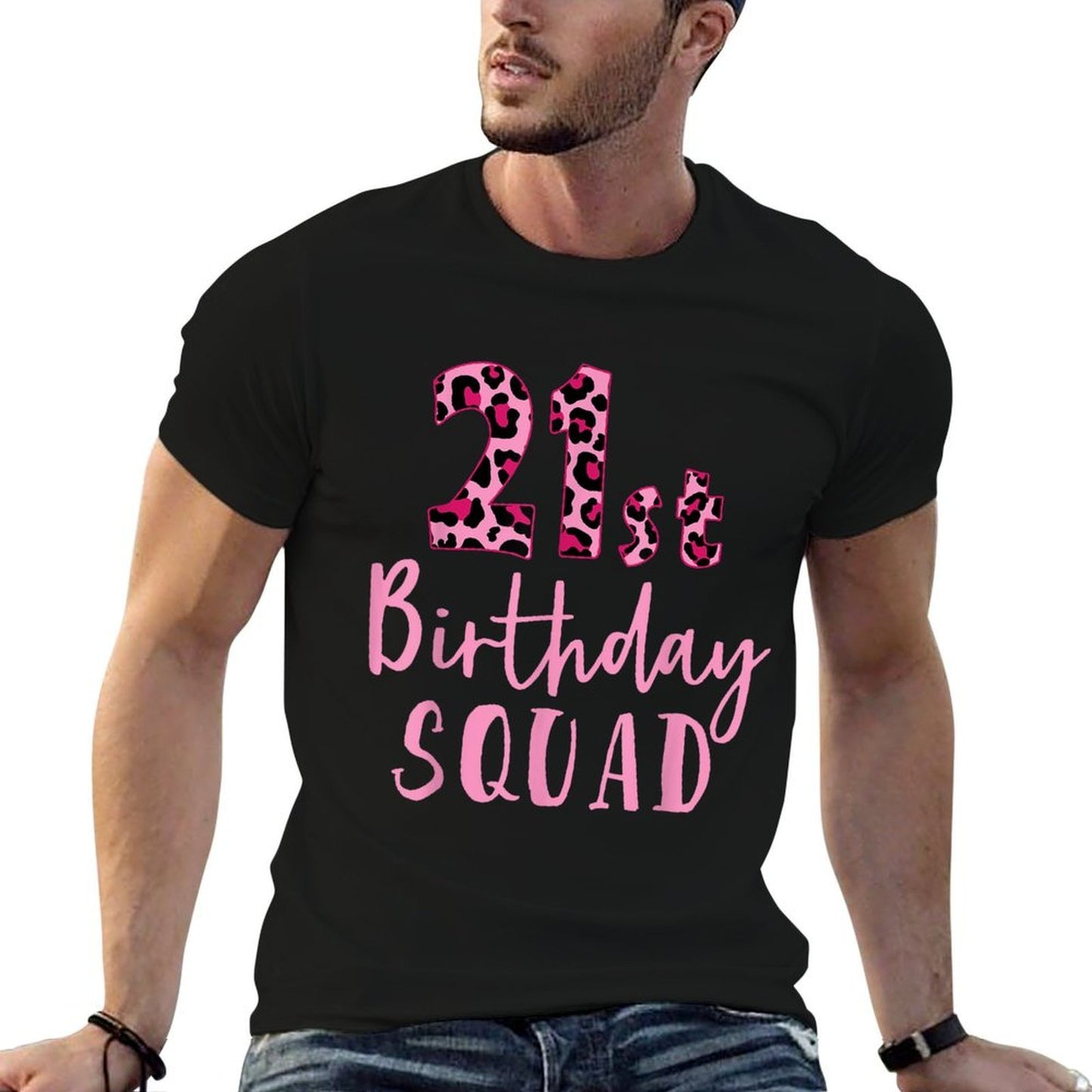 21st Birthday Squad Leopard Birthday Gifts 21 Years Old Crew Trendy Pattern T-Shirt