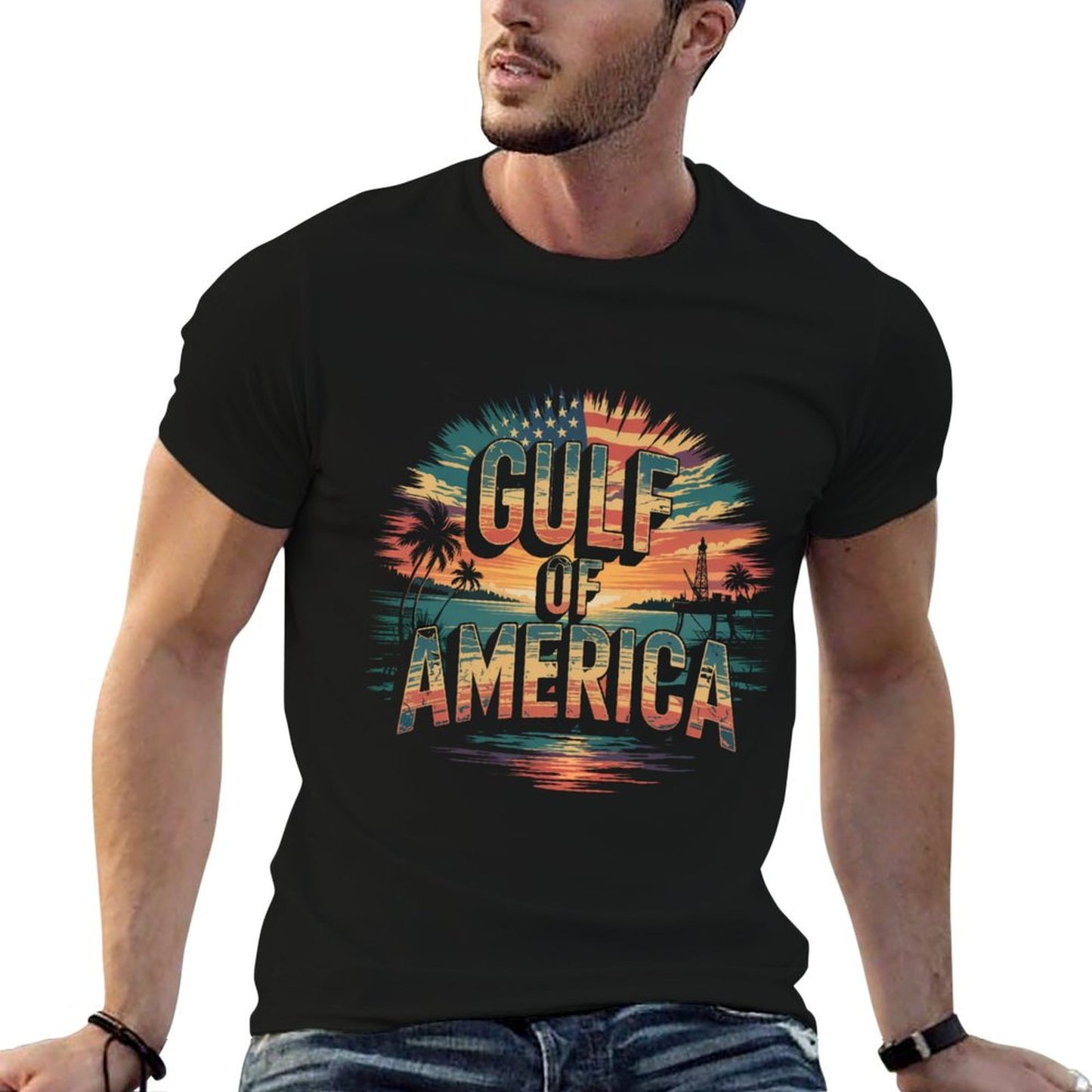Retro Gulf Of Usa America Patriotic Beach Life Est 2025 Sweatshirt Slim-fit Cut T-Shirt