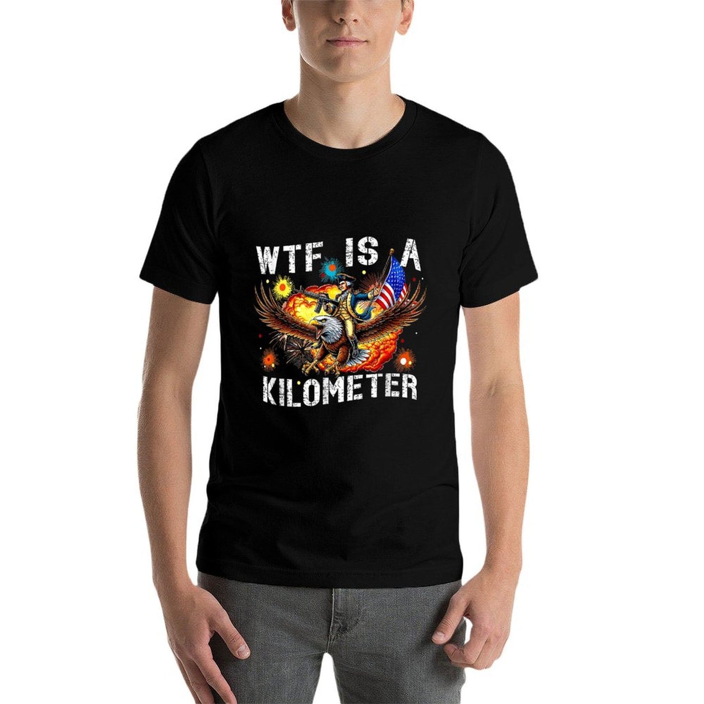 Retro WTF Is A Kilometer Funny Patriotic American Freedom Affordable Price T-Shirt