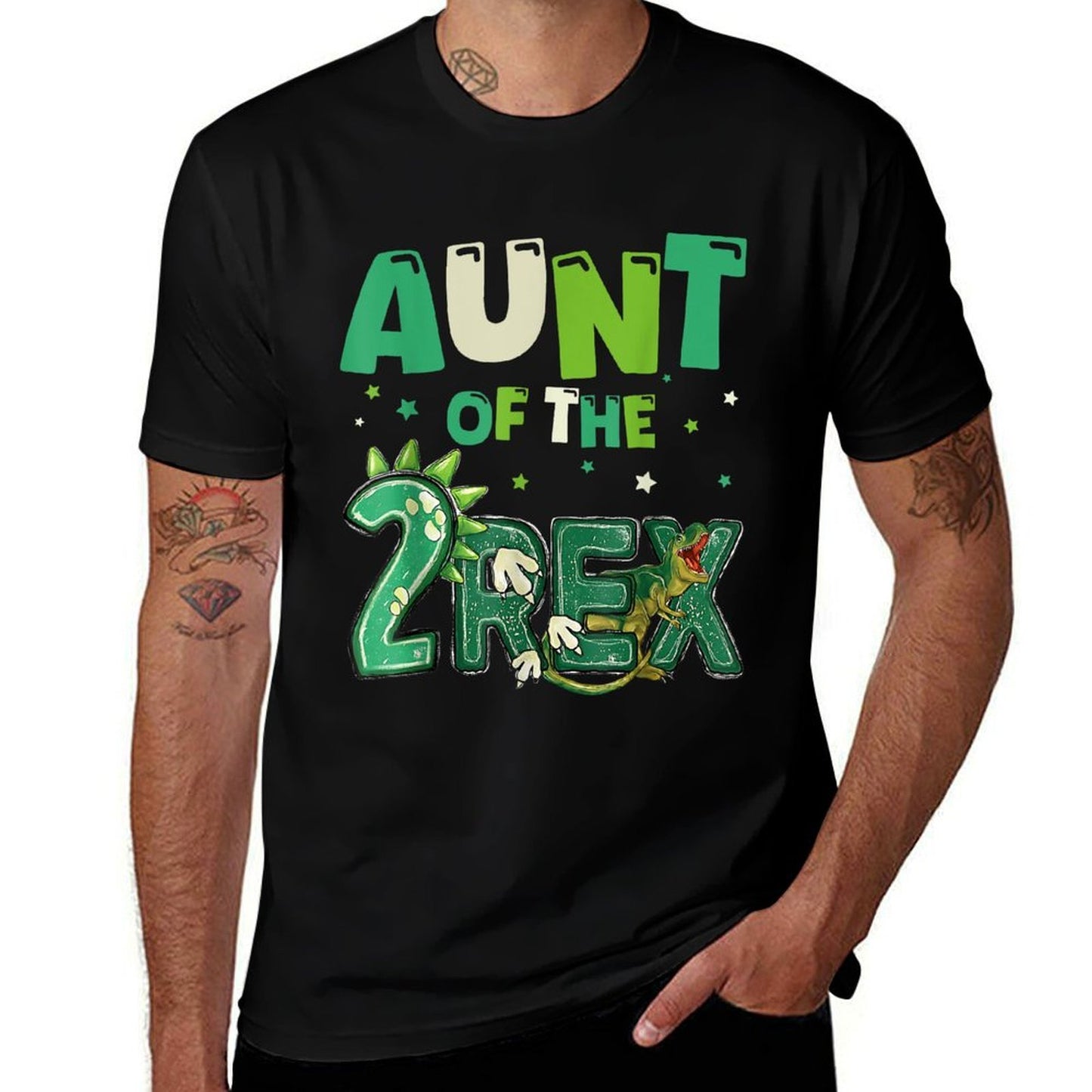 Aunt of The Two Rex Birthday Dinosaur Family Matching Heathered Texture T-Shirt
