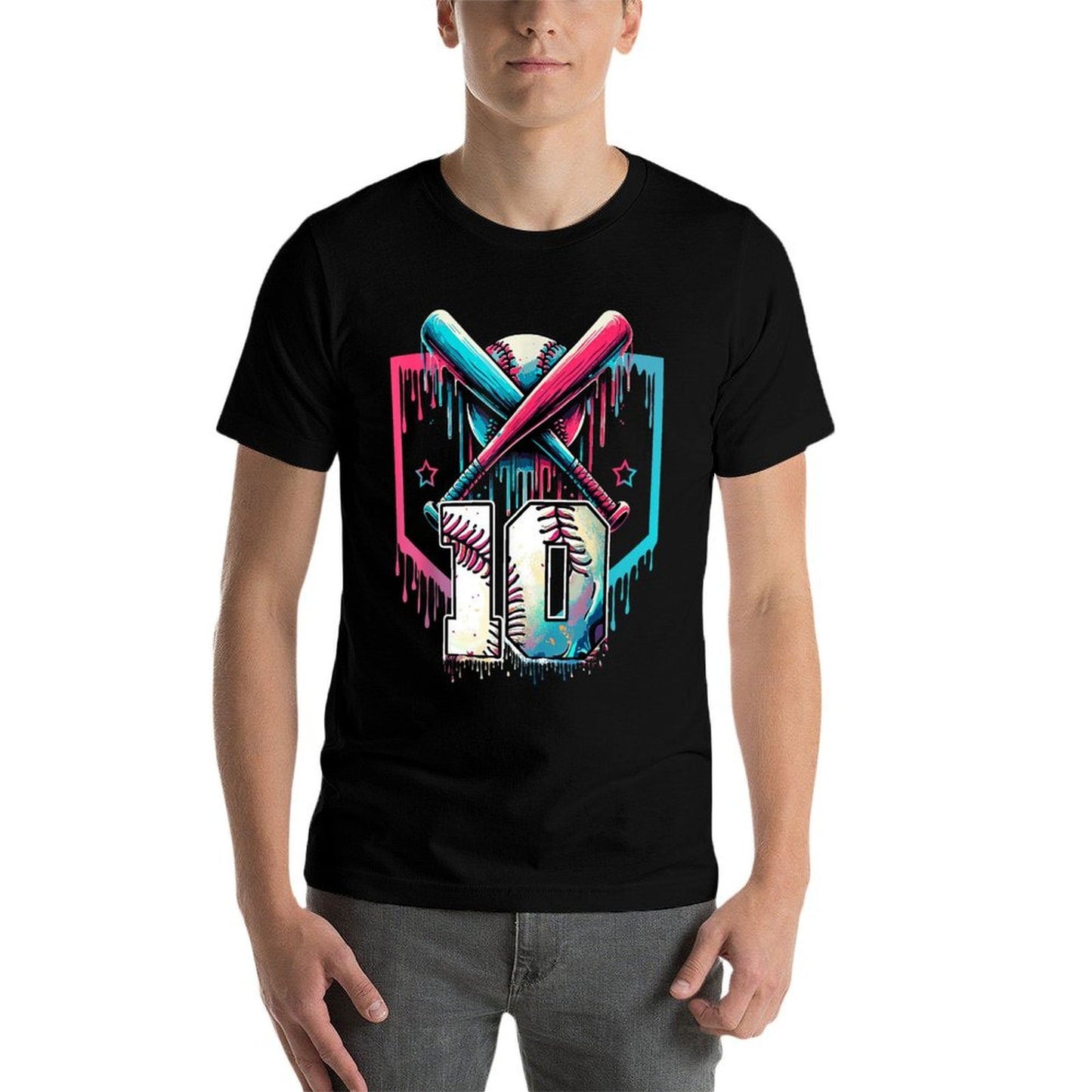 10th Bday Baseball Drip Home Plate 10yr Ice Cream 10 Yrs Old Slim-fit Cut T-Shirt