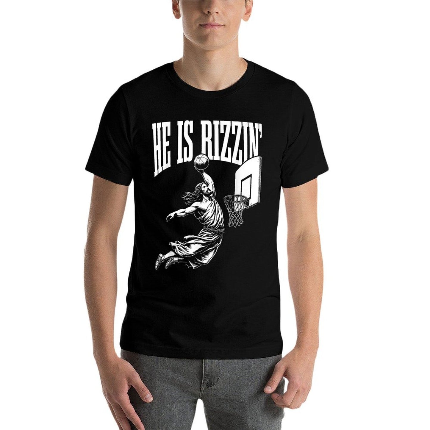 He Is Rizzin Funny Jesus Basketball Meme Wrinkle-resistant T-Shirt