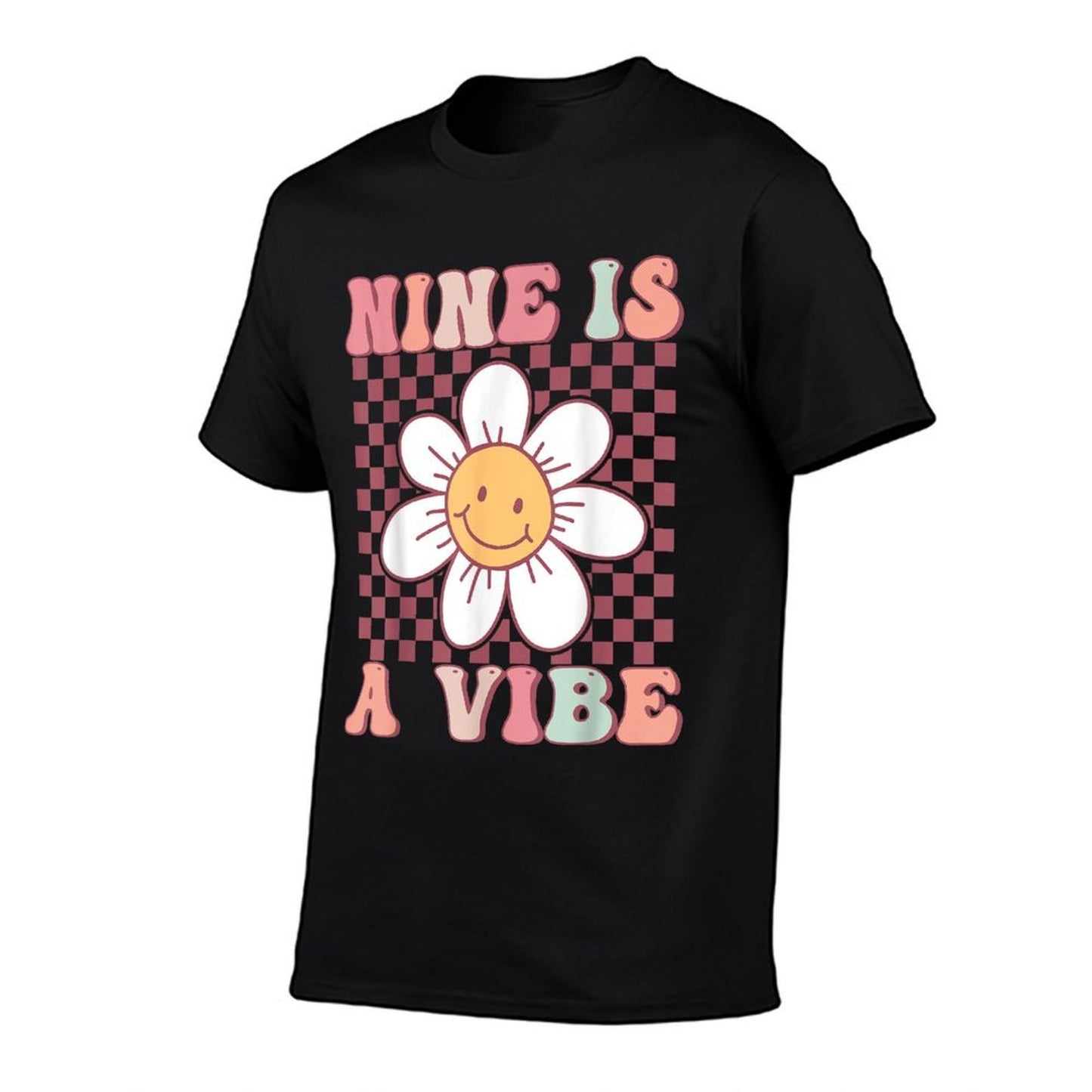 Nine Is A Vibe Cute Groovy 9th Birthday Party Daisy Flower Oversized Silhouette T-Shirt