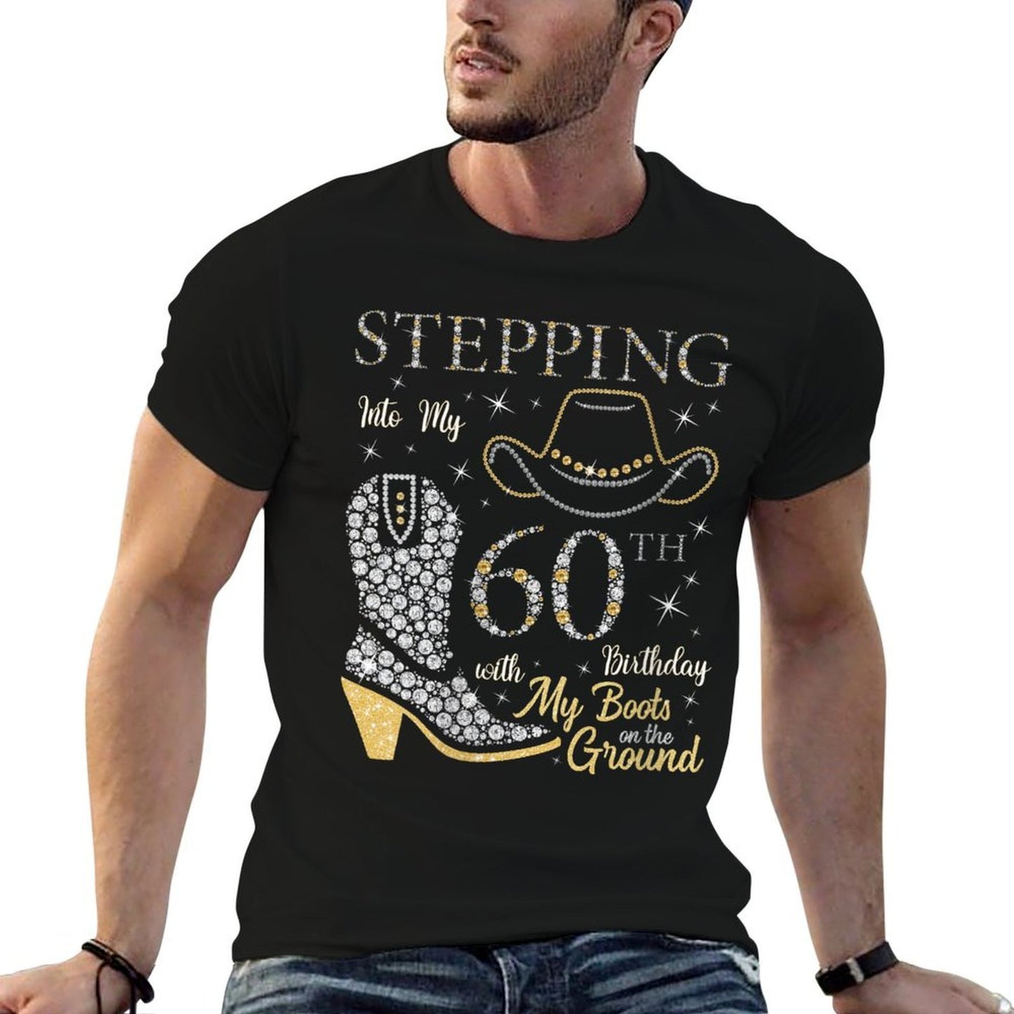 Womens Stepping Into My 60th Birthday With My Boots On The Ground Wrinkle-resistant T-Shirt