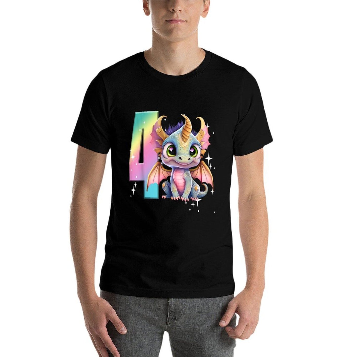 4th Birthday Dragon Party Rainbow Girl Dragon Four 4 Vintage-inspired T-Shirt