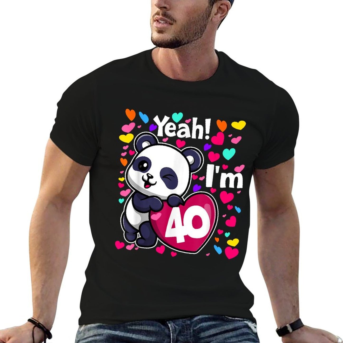 40 Years Old 40th Birthday Panda Hearts Cute Girl Party Polyester Blend T-Shirt