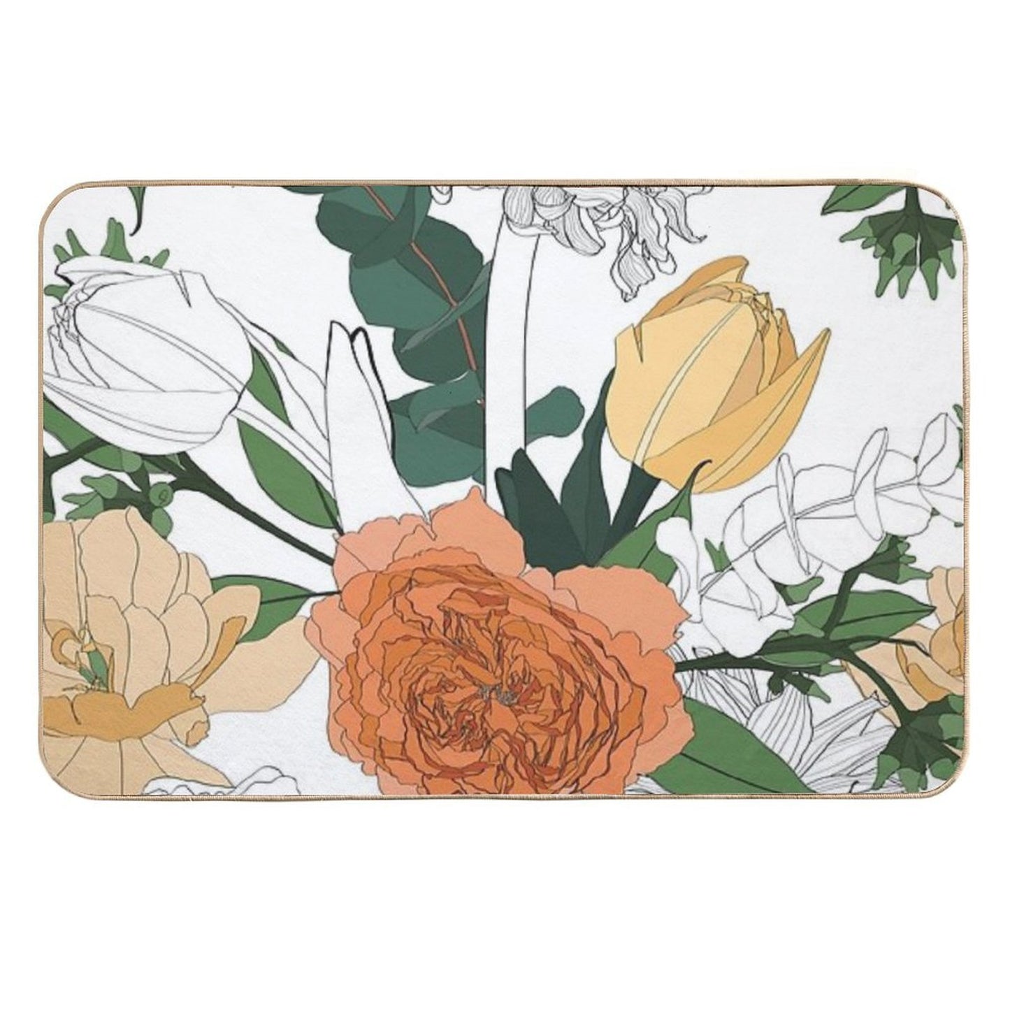 Seamless Delicate Pattern with Spring Line Flowers. Bright Spring Roses, Tulips Illustration. Versatile Bath Mat