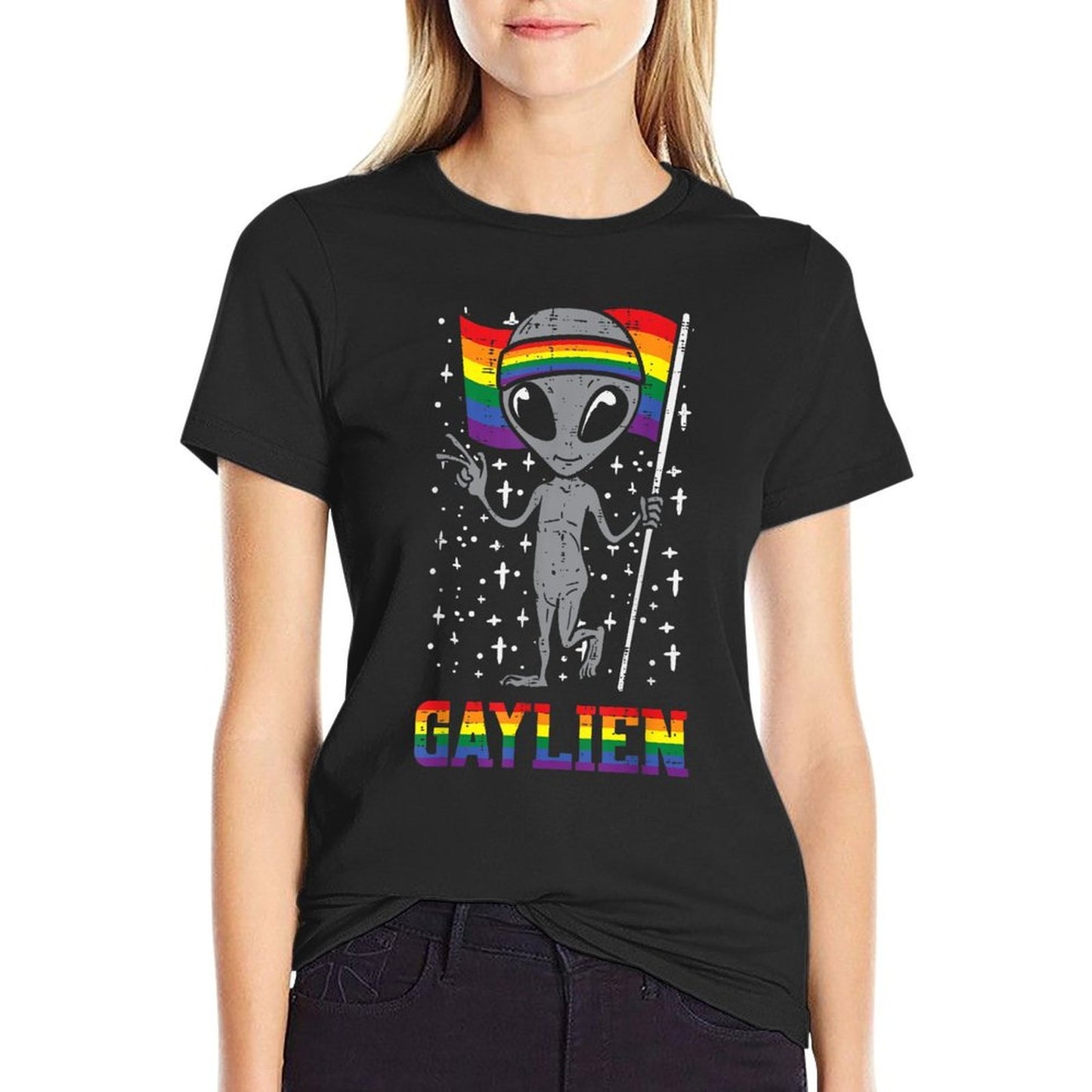 Gaylien Rainbow Gay Alien Funny ET Space LGBTQ Pride Easy-care T-Shirt