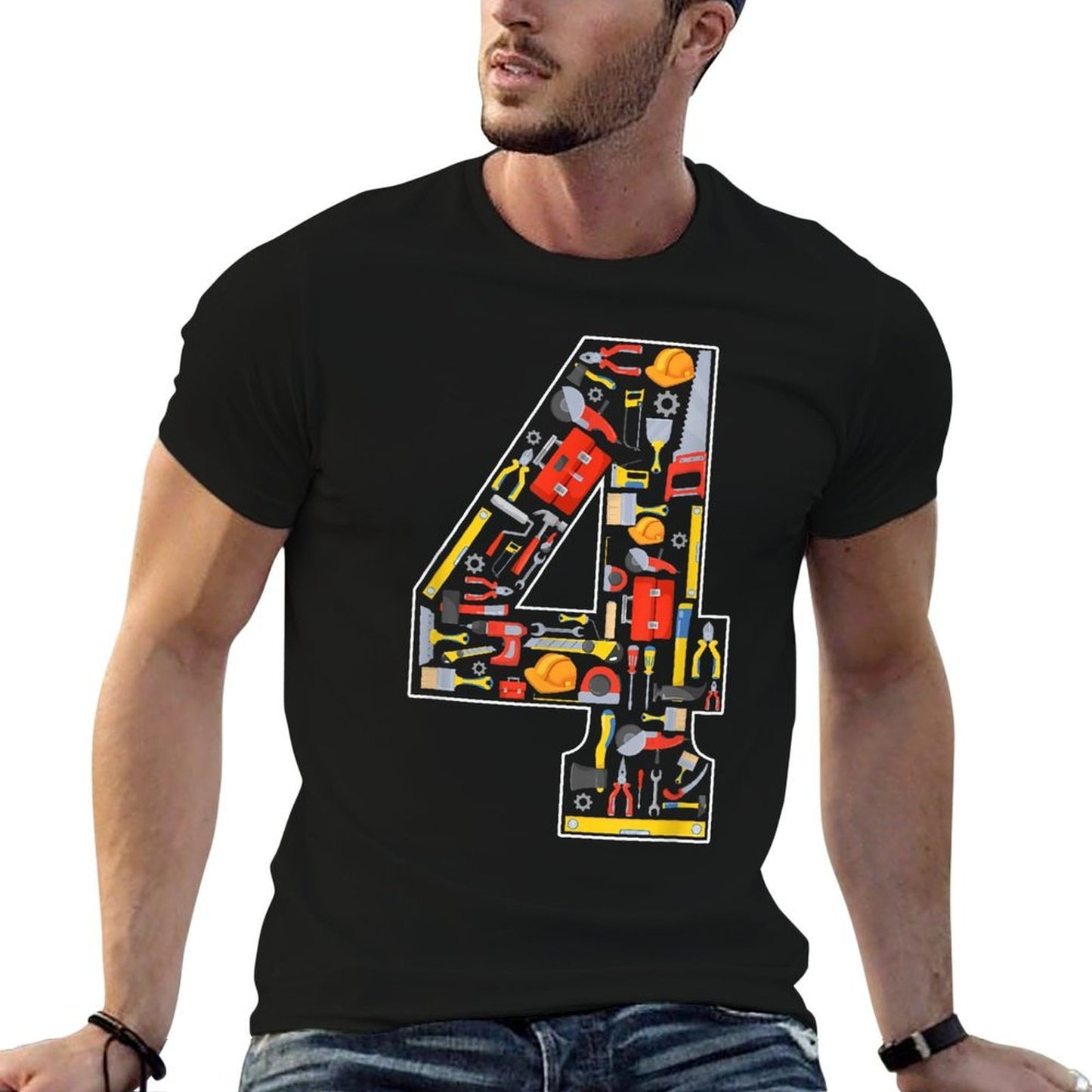 4th Birthday Construction Building Tools Kids 4 Year Old Odor-resistant T-Shirt