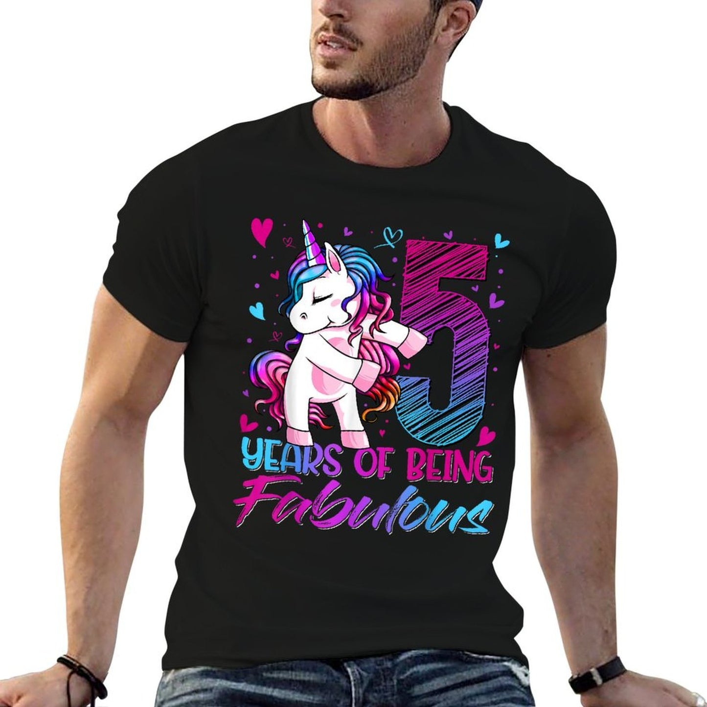 5 Year Old Gifts Unicorn Flossing 5th Birthday Girl Party Oversized Silhouette T-Shirt