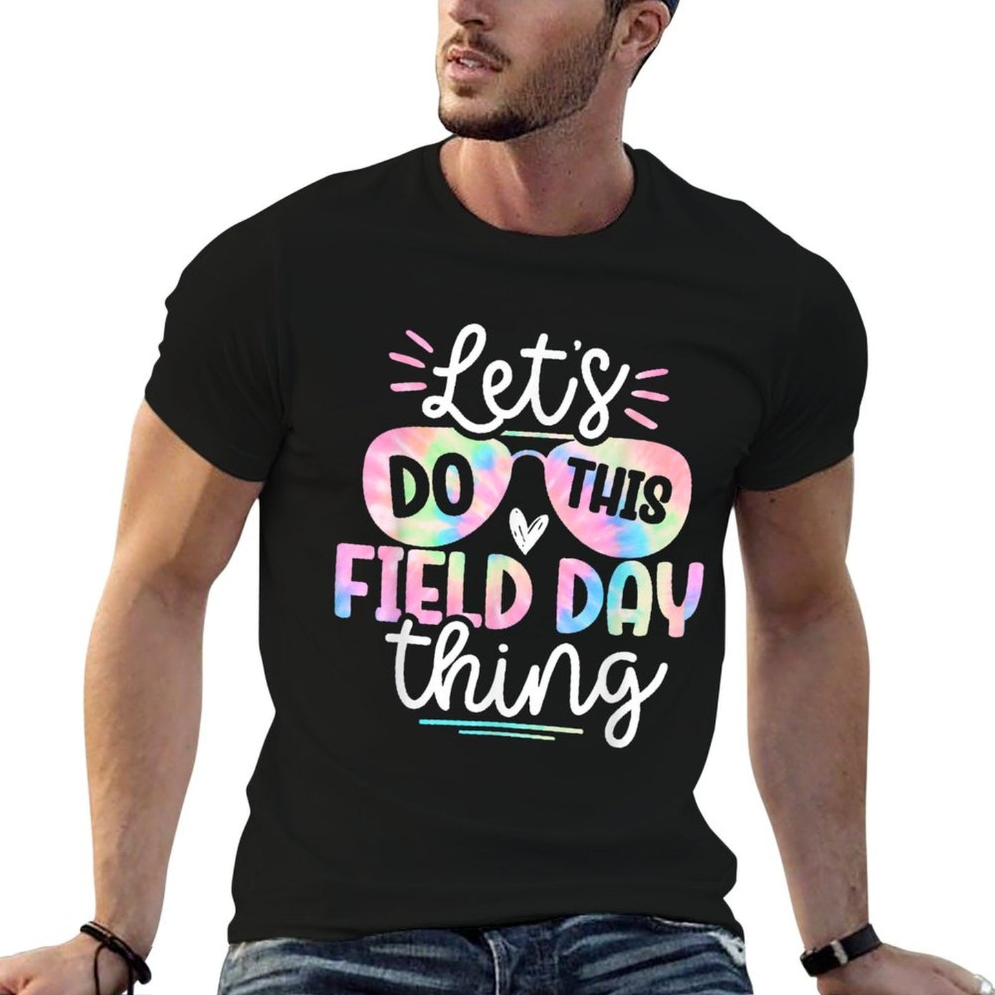 School Field Day Tie Dye Field Day Teachers Kids Ribbed Collar T-Shirt