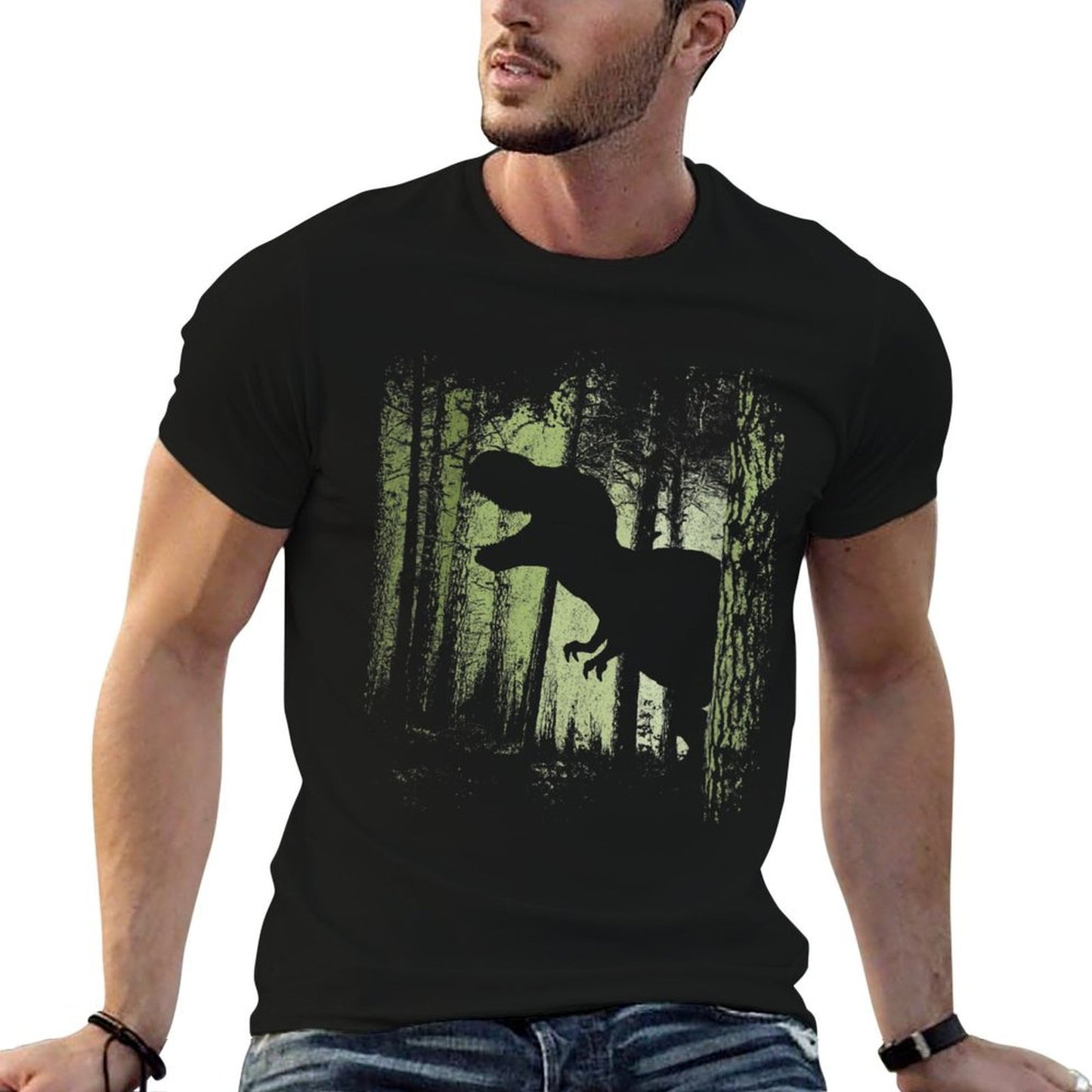 Womens T-Rex Shadow in Twilight Forest Tyrannosaurus Silhouette Classic T-Shirt
