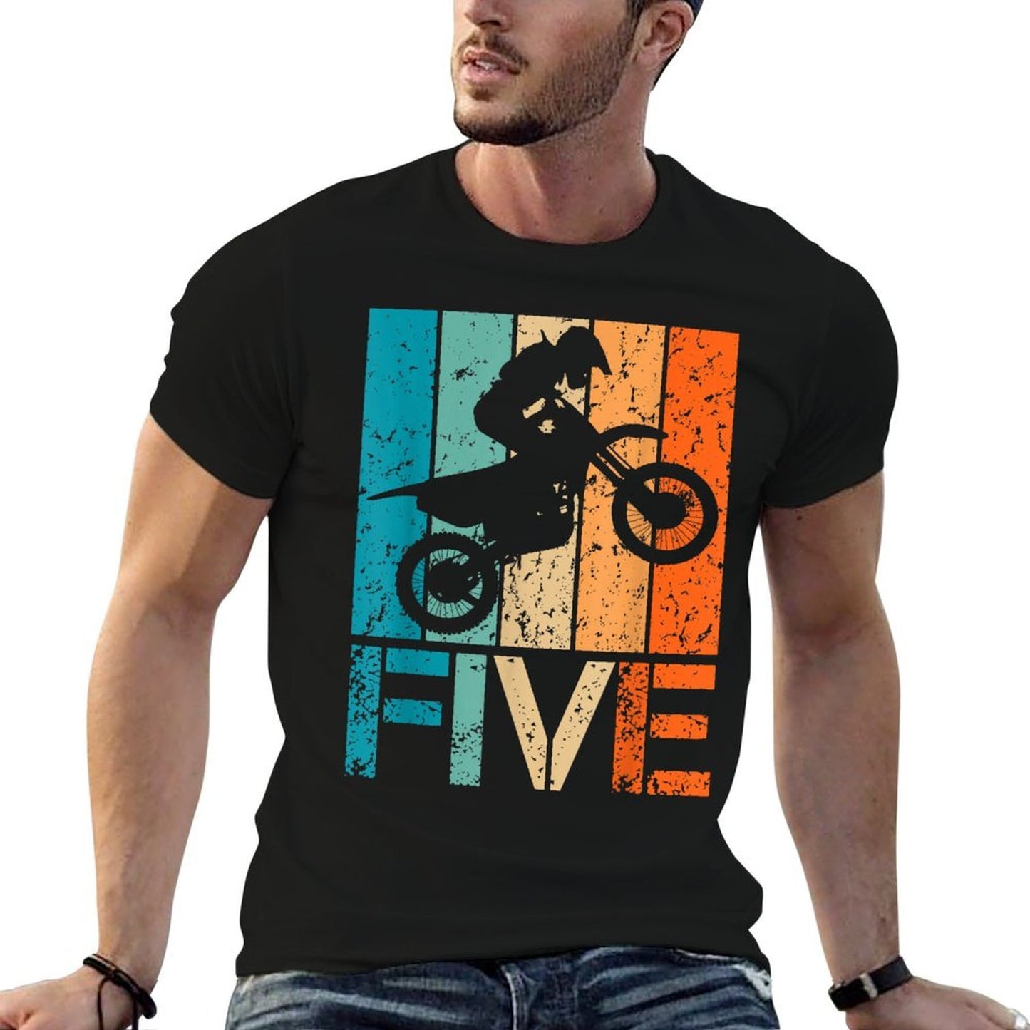 Dirt Bike 5th Motocross Birthday 5 Year Old 5yr Boys Girls Slim-fit Cut T-Shirt