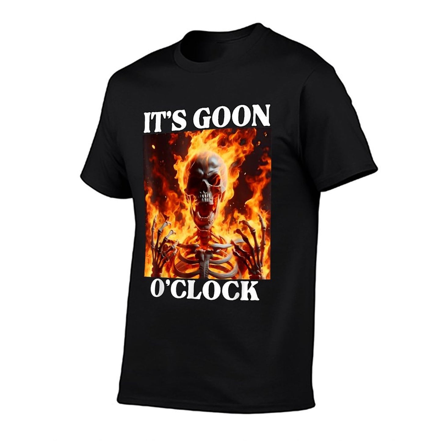 Gooning O'clock Funny Cringe Hard Skeleton Meme Flames Relaxed-fit T-Shirt