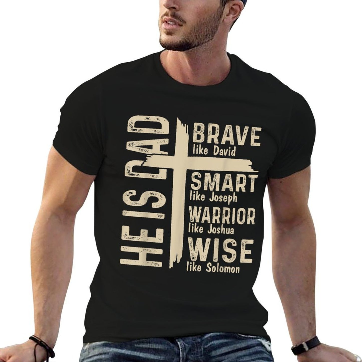 He Is Dad Religious Happy Fathers Day Christian Dad Bible High-quality Stitching T-Shirt