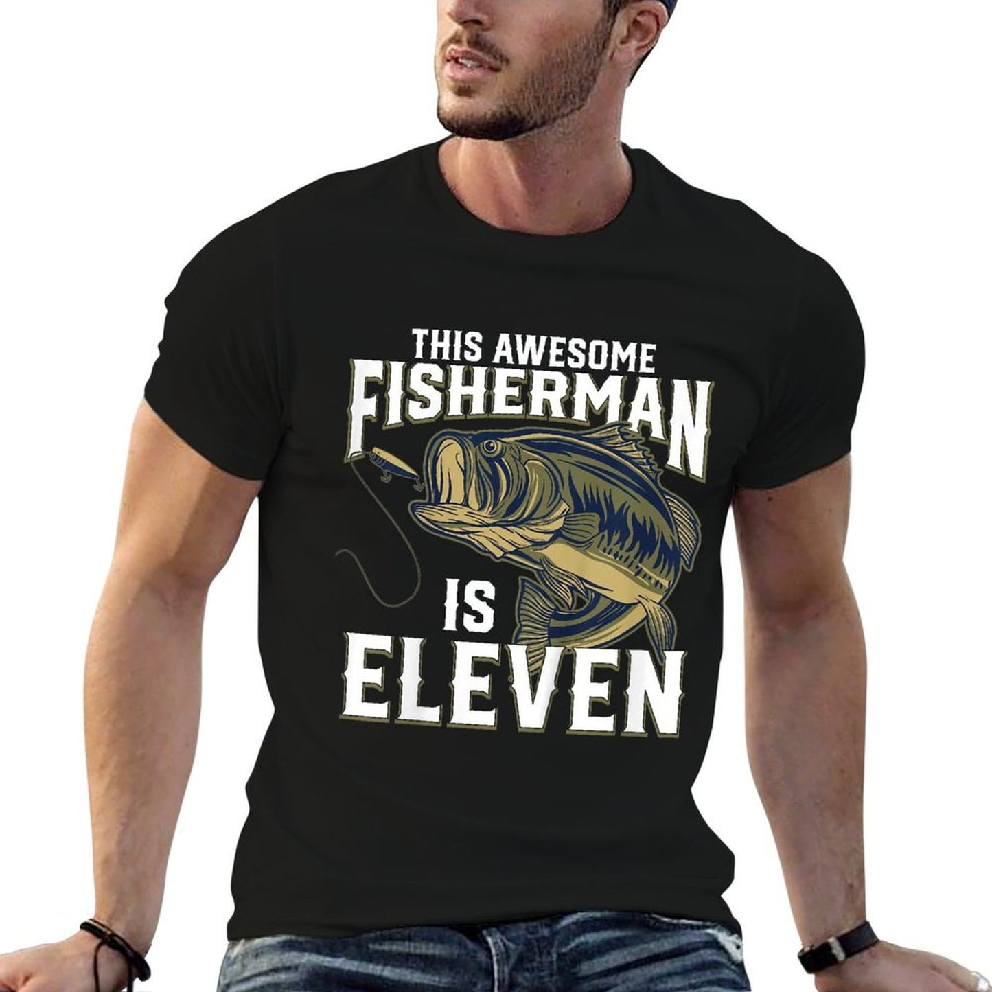Kids 11 Year Old Fishing Birthday Party Fisherman 11th Gift Boy Fade-proof Color T-Shirt