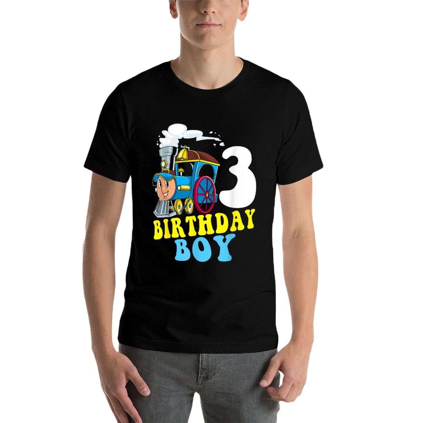 3rd Birthday Boy Train Lovers Three Years Old Kids Toddlers Lightweight T-Shirt