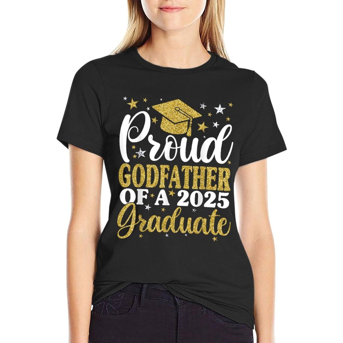 Proud Godfather Of A 2025 Graduate Graduation Family High-quality Stitching T-Shirt