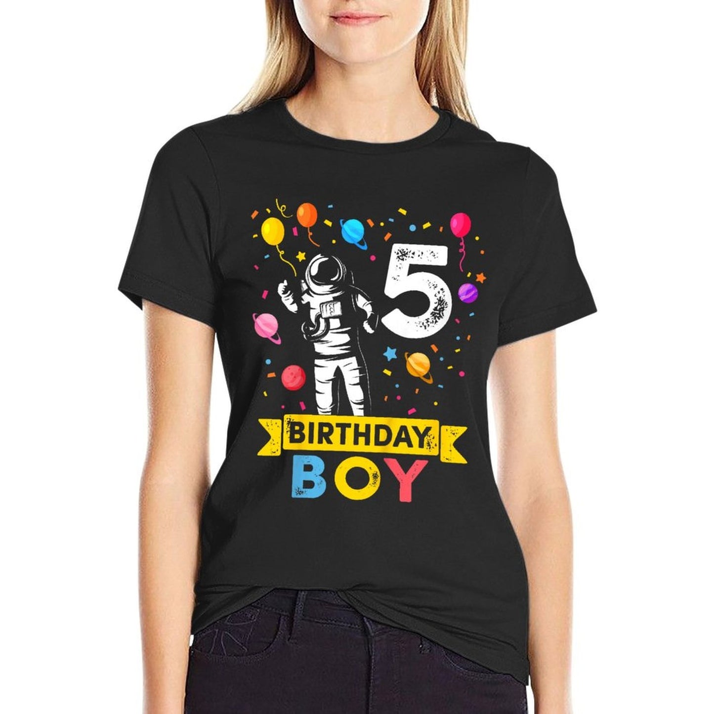 Kids 5 Year Old Boy Astronaut 5th Birthday Boy Oversized Silhouette T-Shirt