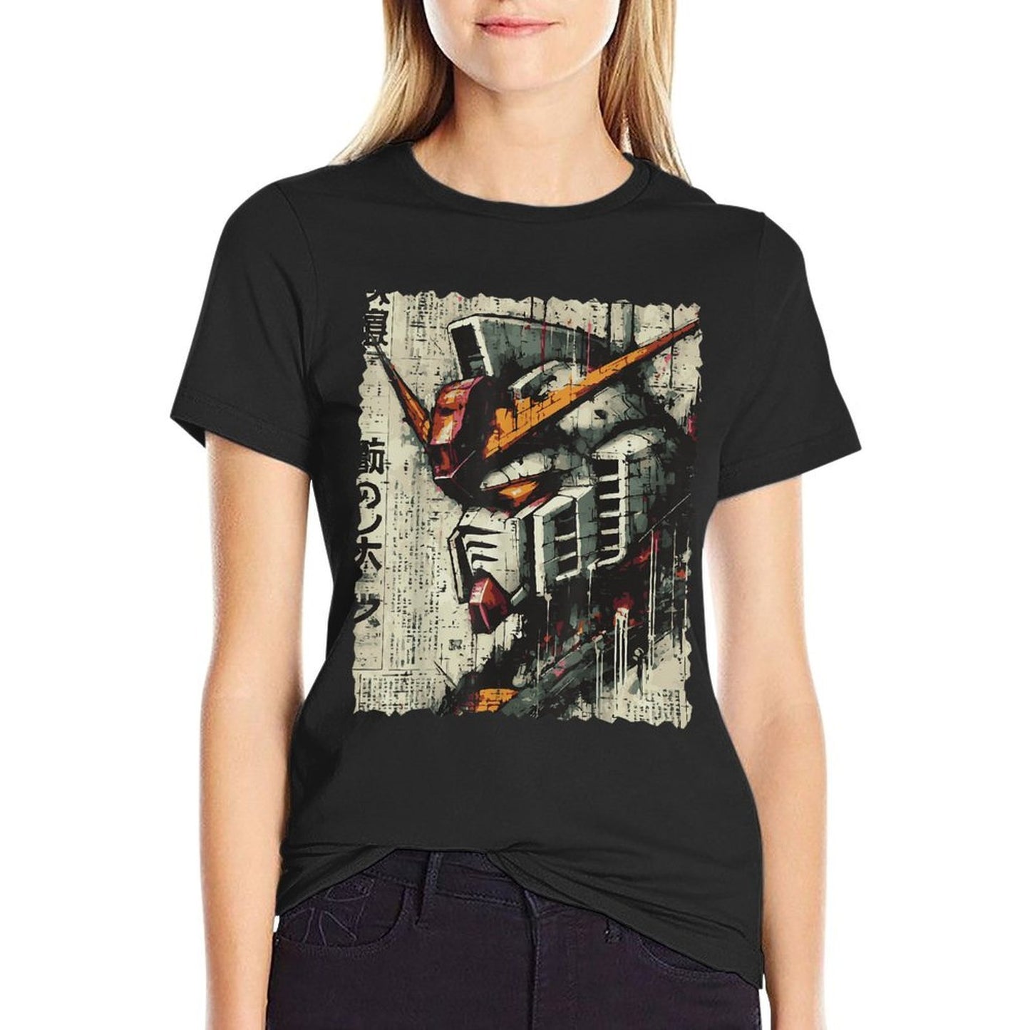 Japanese Mecha Robot Head Vintage Anime Art Men Boys Kids High-quality Stitching T-Shirt