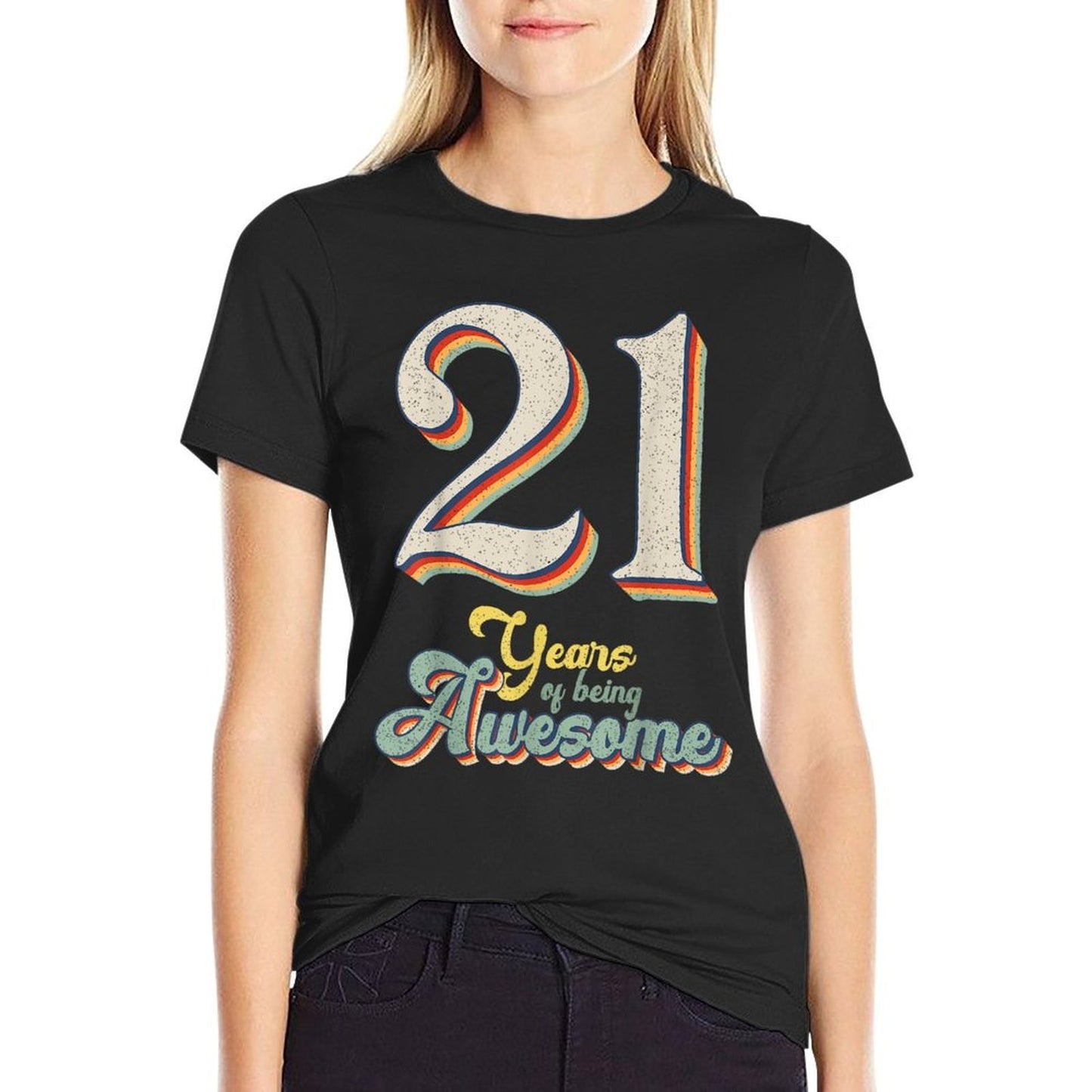 21 Years Of Being Awesome Retro Vintage 21st Birthday High-quality Stitching T-Shirt