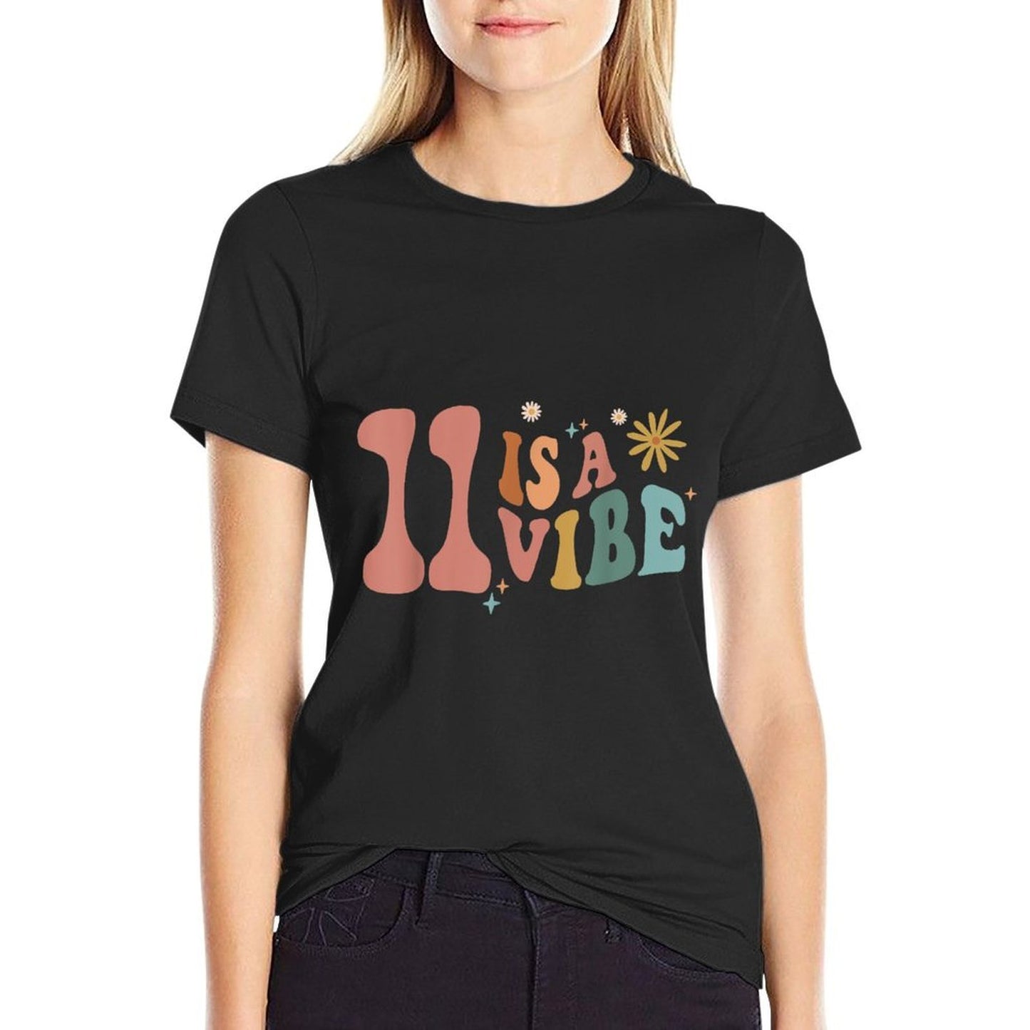 11 Is A Vibe Girls 11th Birthday Eleven Pink Boho Hippie High-quality Stitching T-Shirt