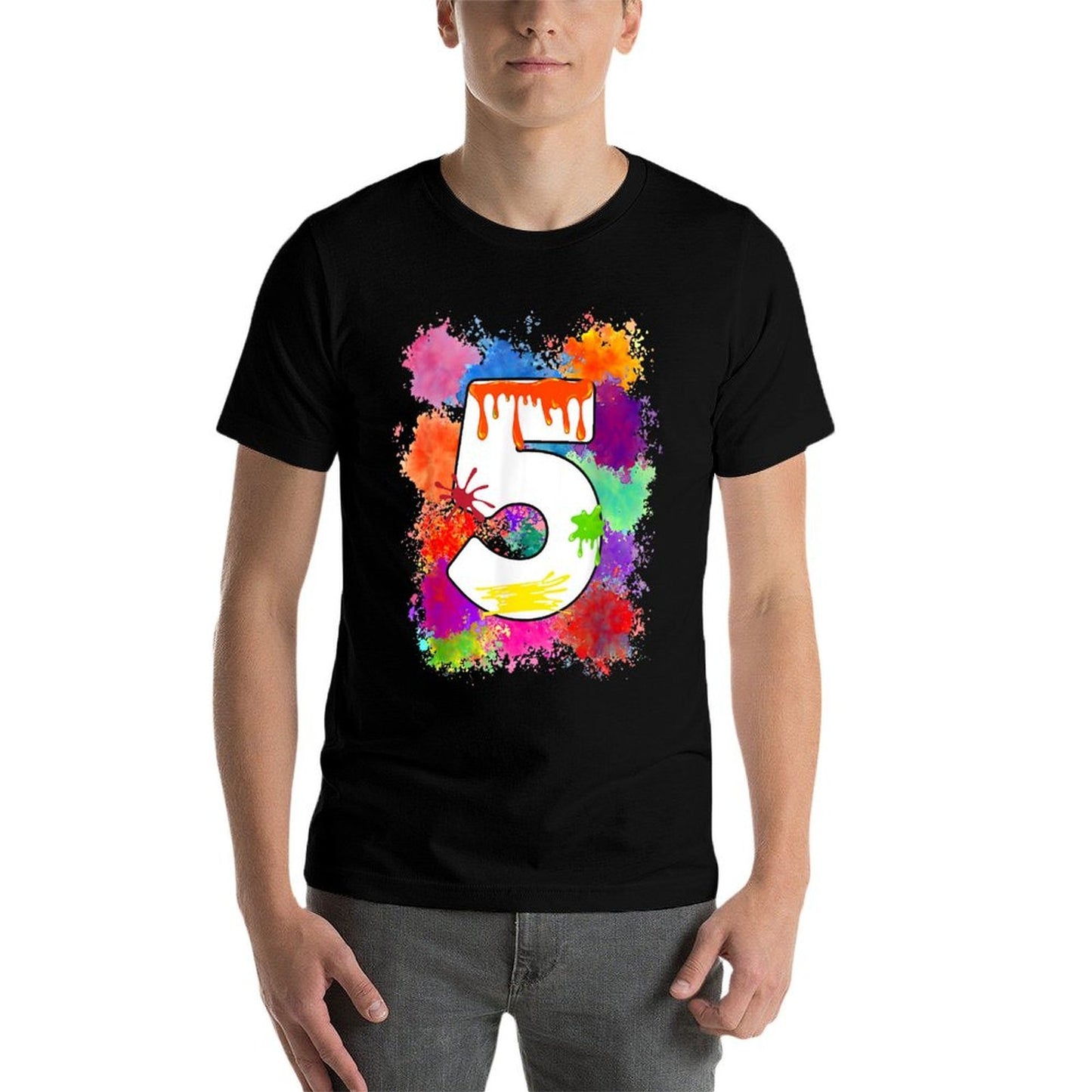 5 Year Old Colorful Splashes 5th Birthday Paint Splash Cotton T-Shirt