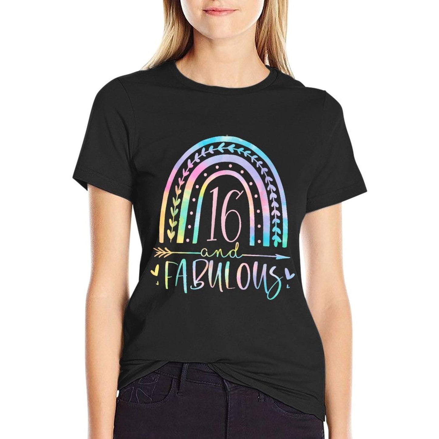 16 And Fabulous Rainbow Sixteen Year Old Girls BDay Tie Dye Heathered Texture T-Shirt