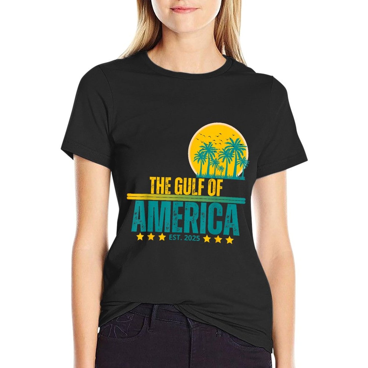 Retro Vintage The Gulf of USA America 2-Side American Flag High-quality Stitching T-Shirt