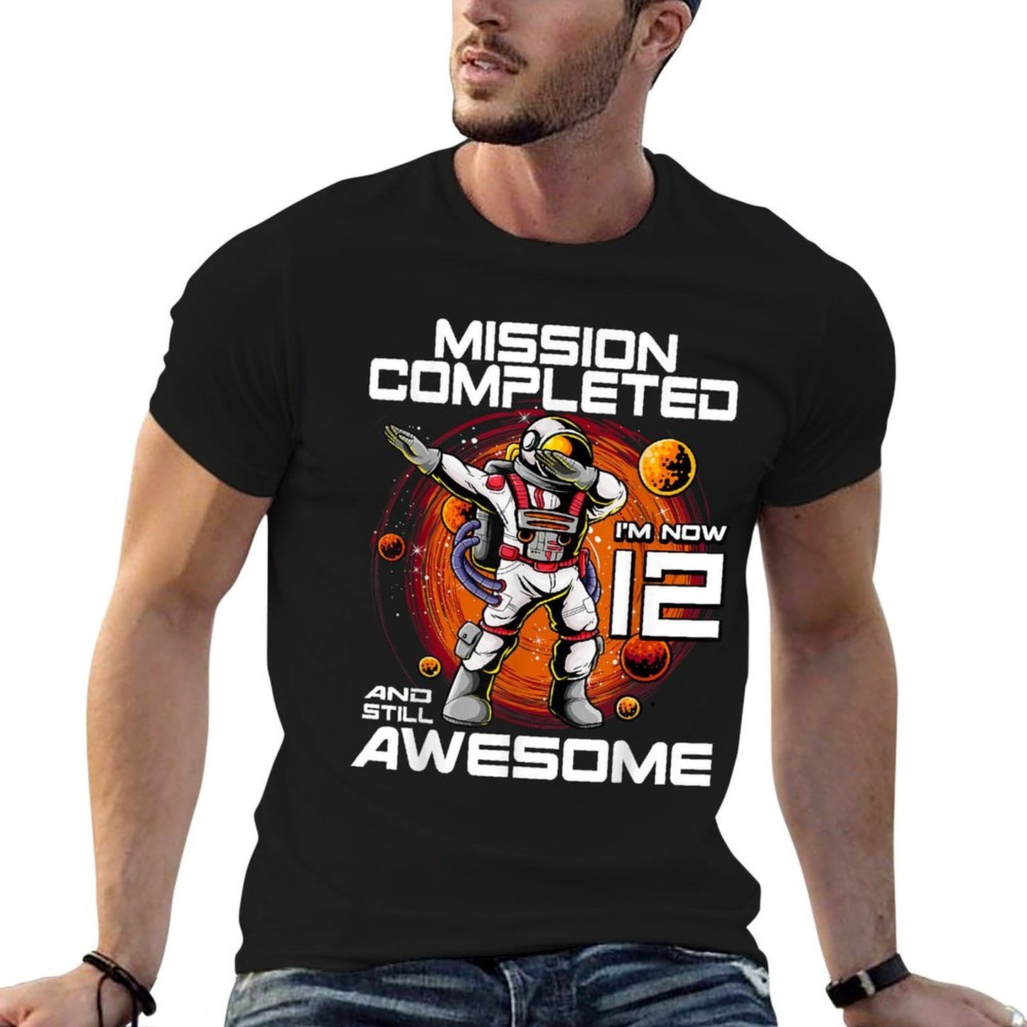 12th Birthday Astronaut 12 Years Old Outer Space Birthday Fade-proof Color T-Shirt
